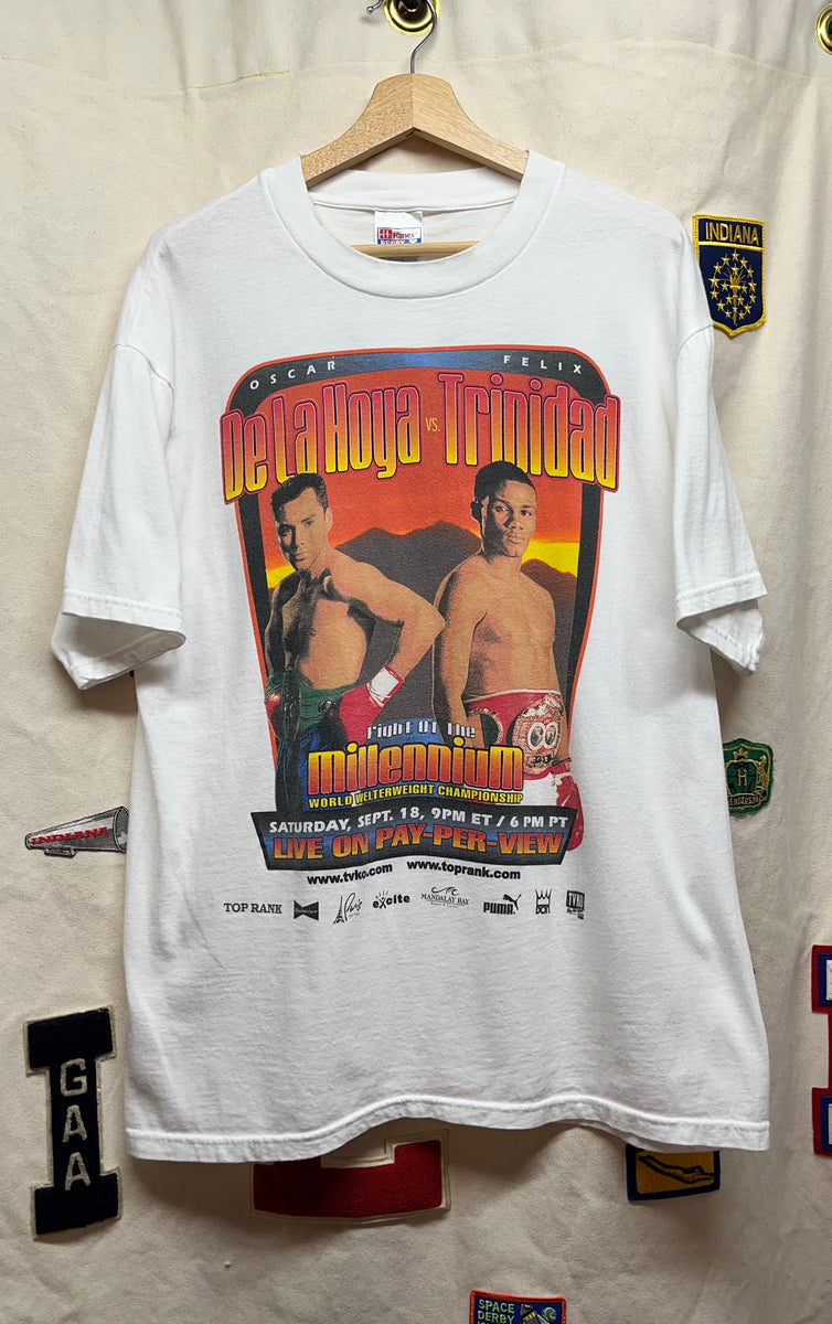 Vintage 1999 De La Hoya vs Trinidad Boxing 2024 SS T-Shirt: Size XL (24 x 27)