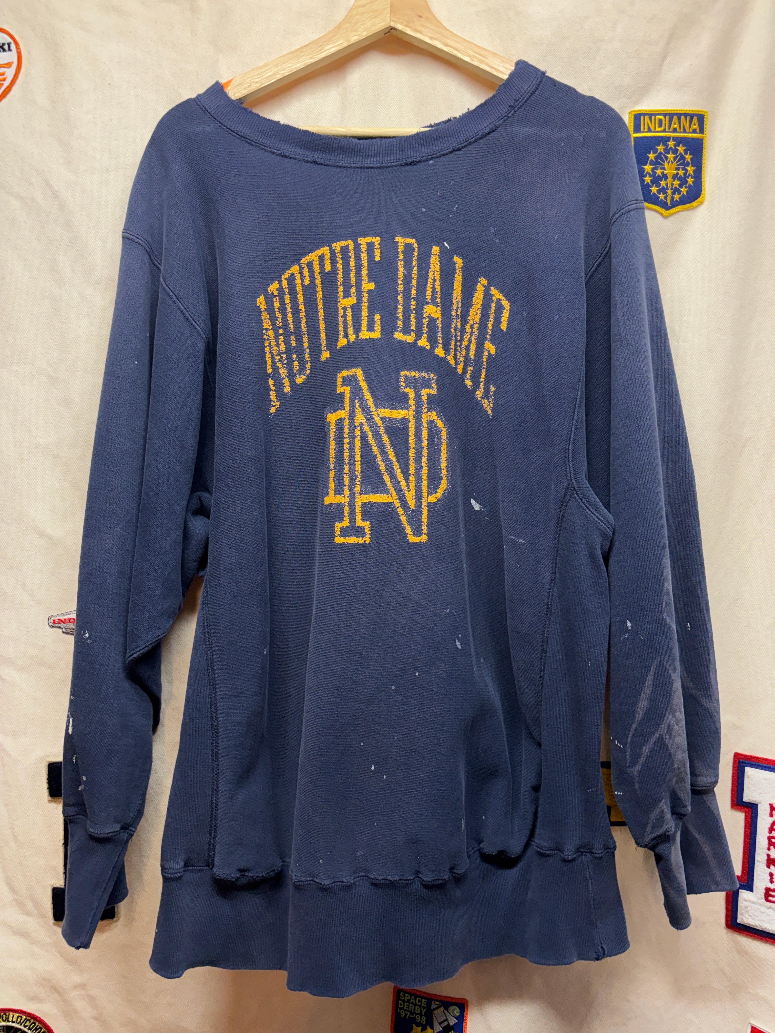 わ*る様 80s Champion Reverse Weave Notre Da Vintage Notre Dame 80's Navy Champion Reverse Weave Sweatshirt: XL
