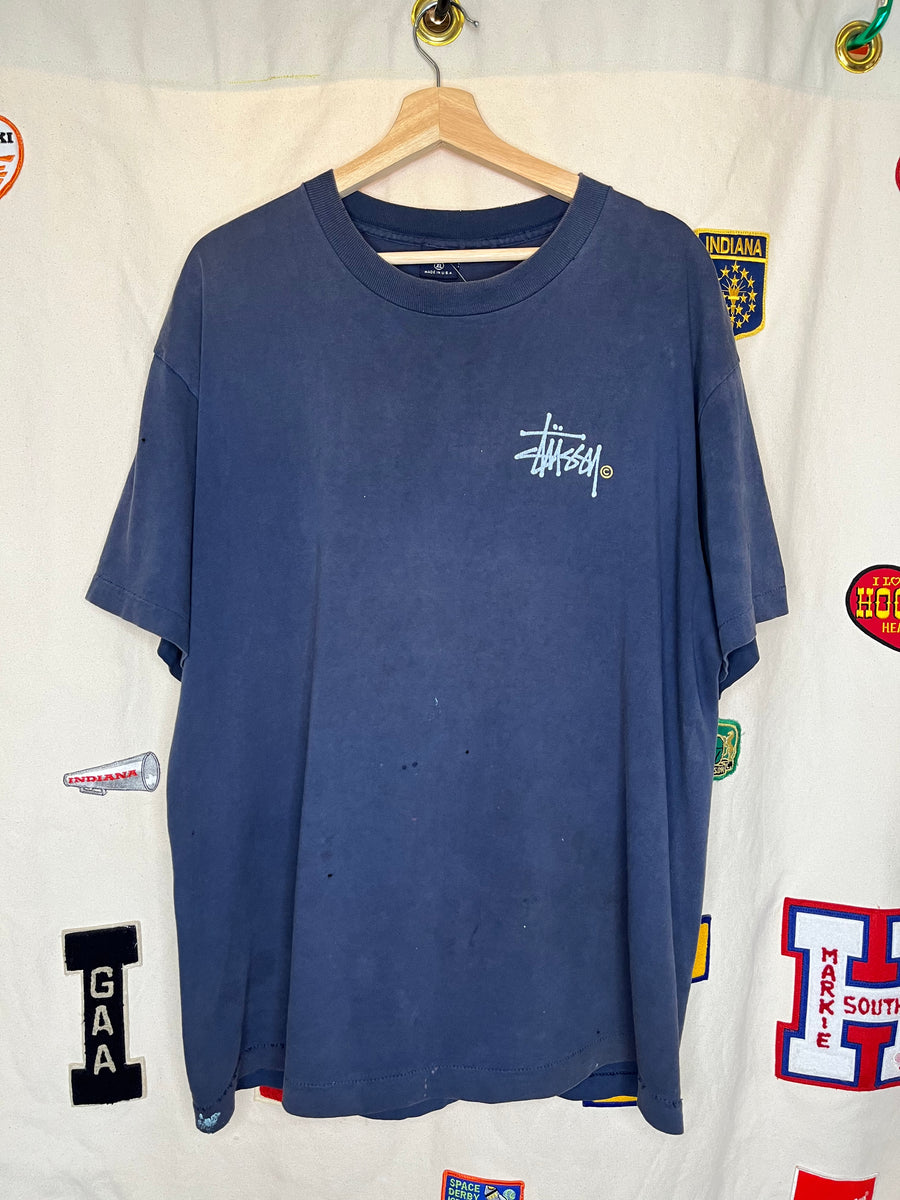 Vintage Stussy Logo Navy Single Stitch 90's USA Skate T-Shirt: XL