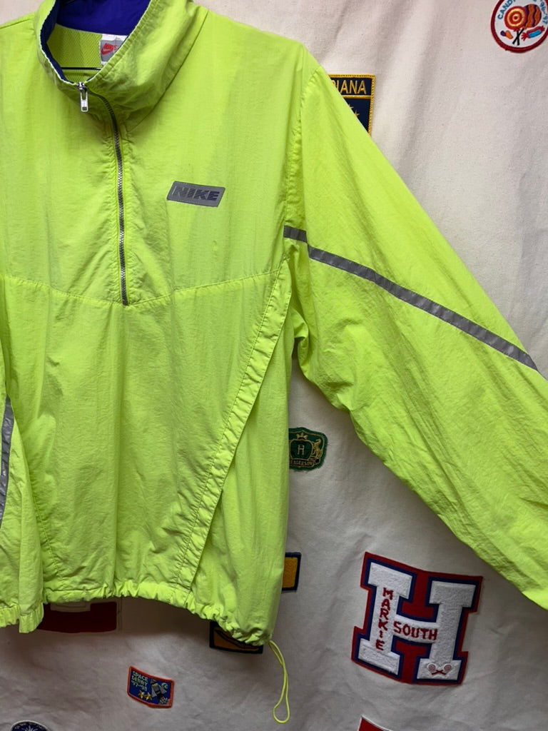 Vintage Nike Neon Yellow/Purple 3M Reflective 90's Windbreaker Half-Zip Pullover Jacket: XL