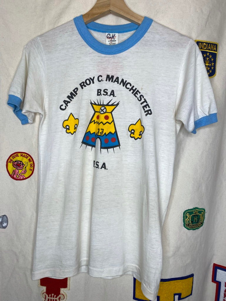 Vintage Camp Roy C. Manchester BSA Boy Scouts Stedman Ringer T-Shirt: Small