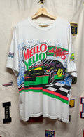 Vintage Kyle Petty 42 Mello Yello Nascar All Over Print White Motorsport Traditions T-Shirt: L