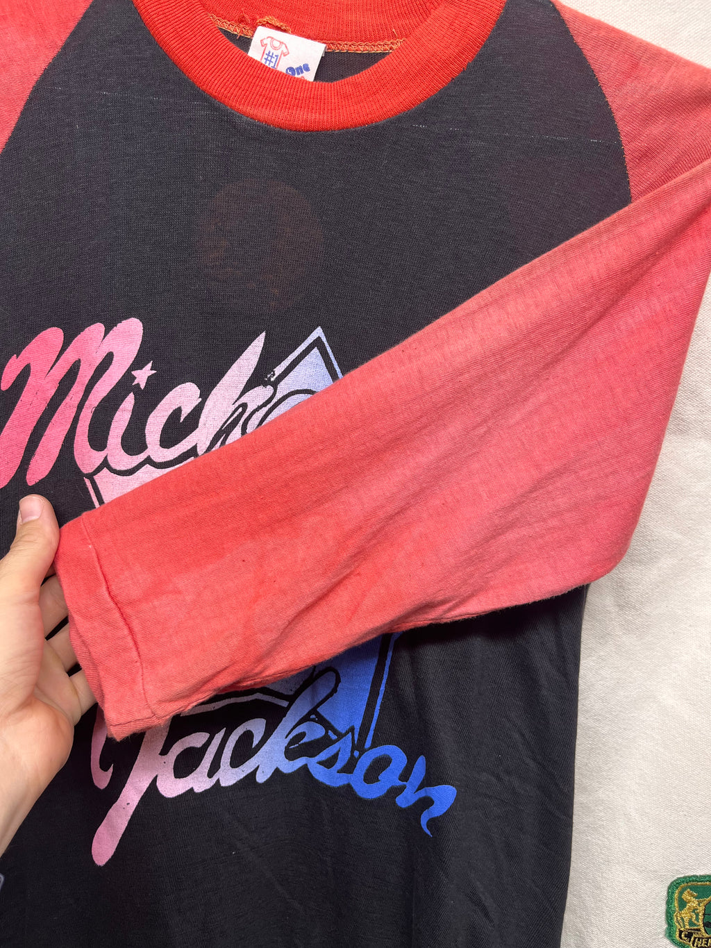 Vintage Michael Jackson 80’s Raglan Boot Black Red Concert T-Shirt: Medium