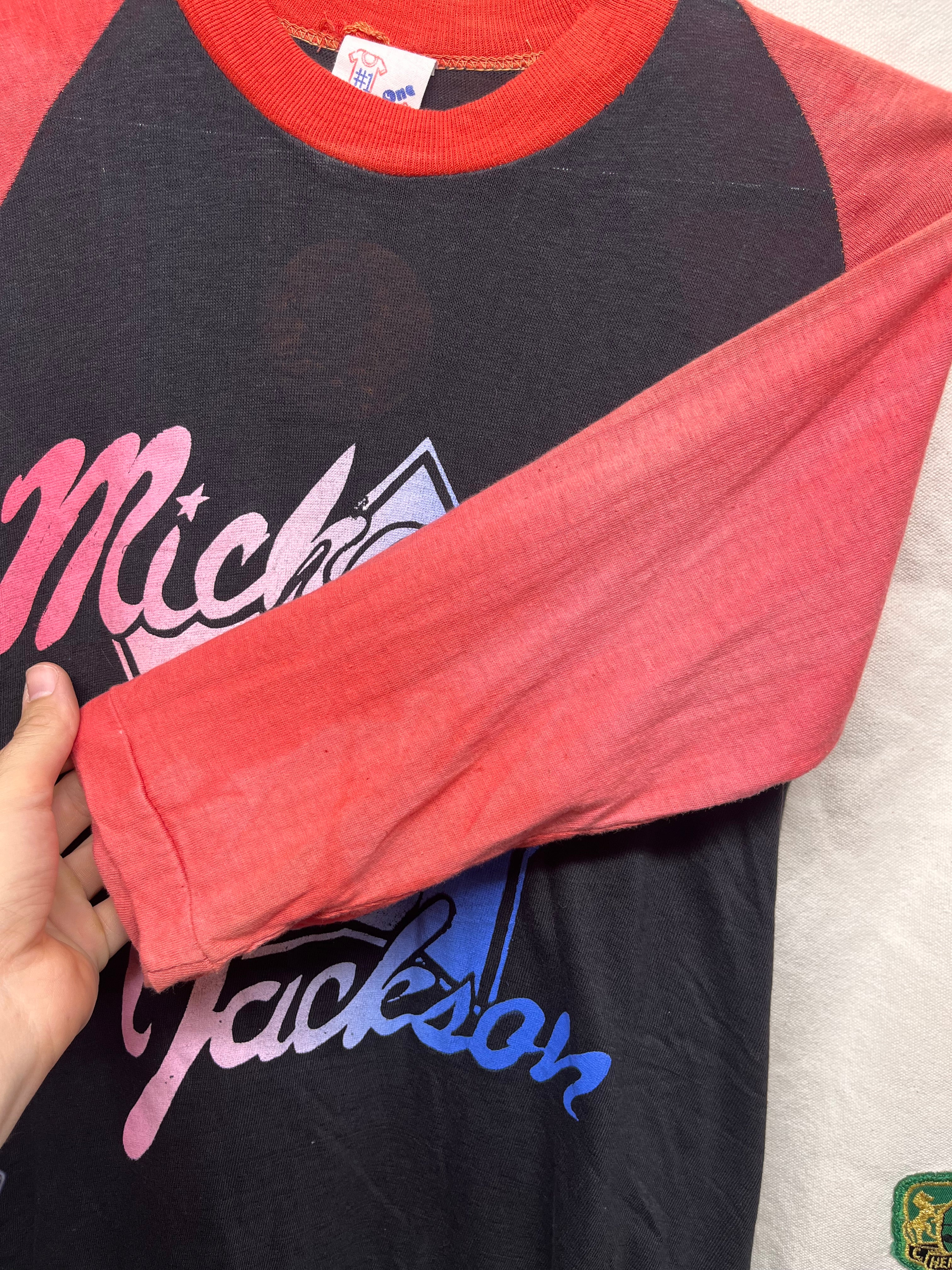 Vintage Michael Jackson 80’s Raglan Boot Black Red Concert T-Shirt: Medium