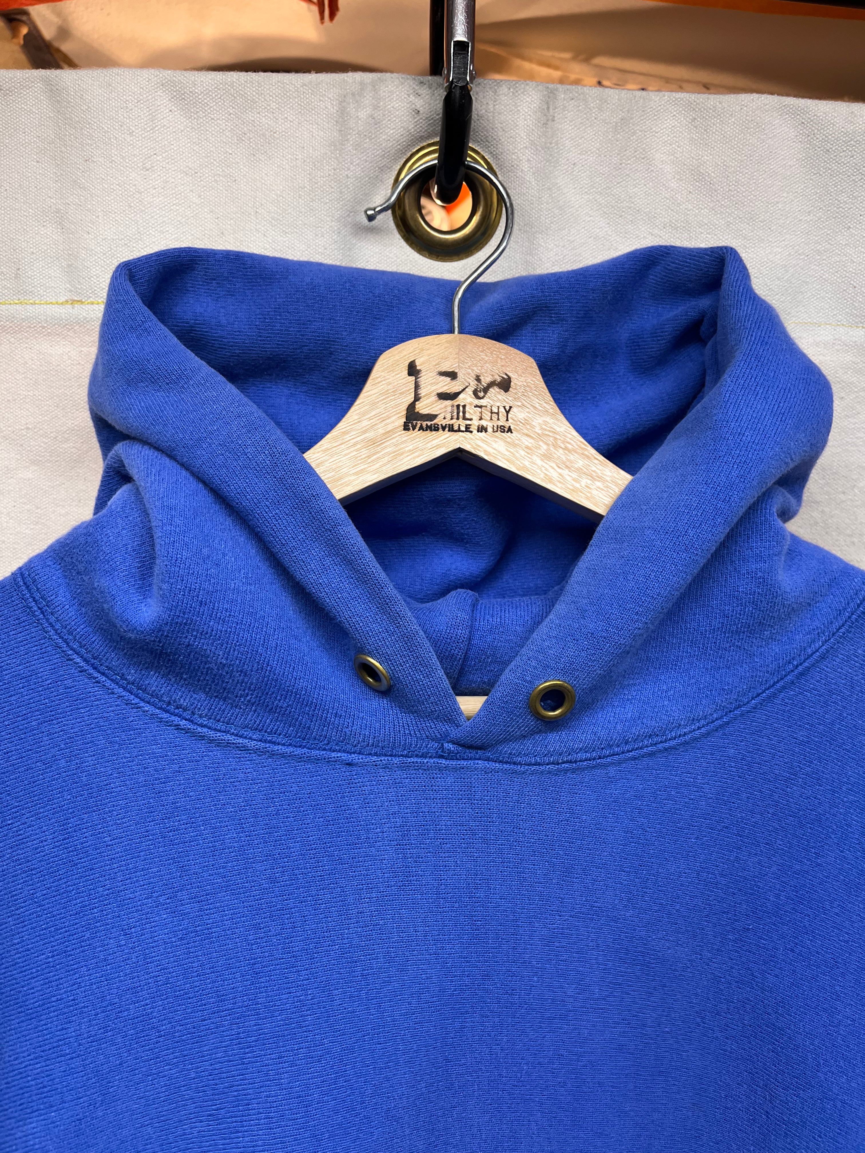 Vintage Lands End Champion Reverse Weave 90's USA Blue Hoodie Sweatshirt: Large