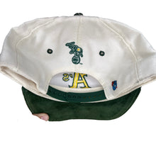 Load image into Gallery viewer, Vtg Oakland A&#39;s Athletics MLB Suede Brim Universal Snapback Hat
