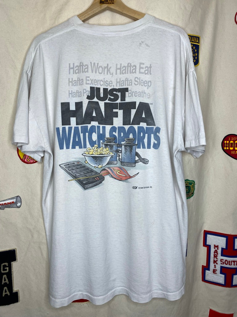 Vintage Just Hafta Watch Sports Coed Sportswear White T-Shirt: XL