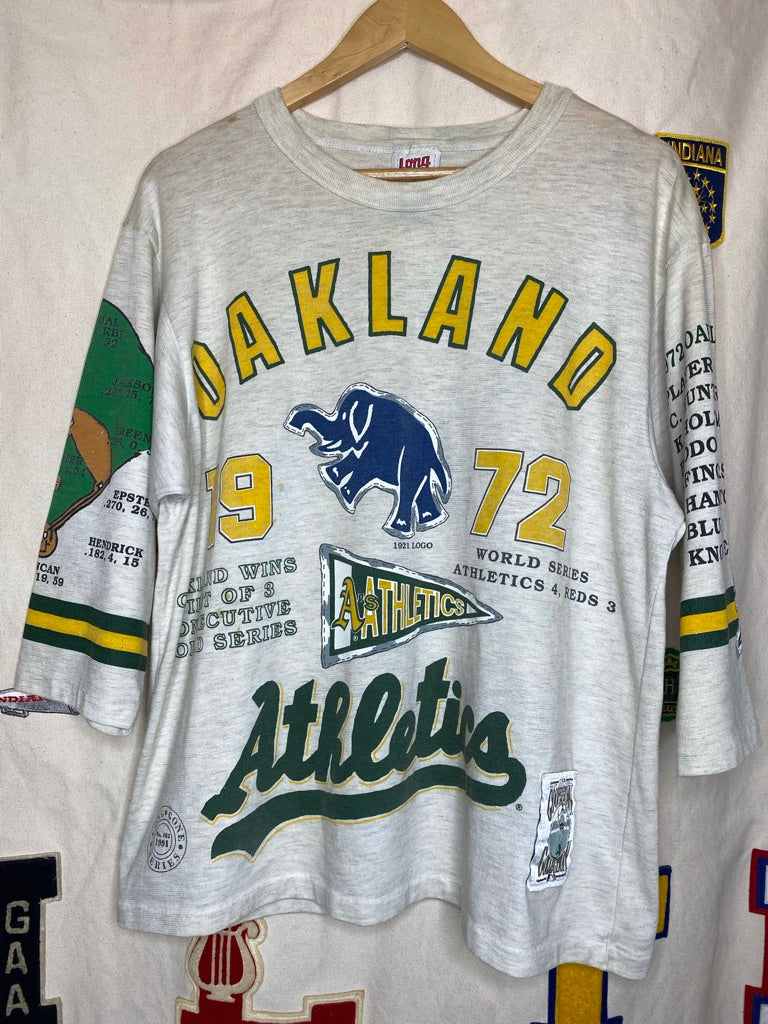 Vintage Oakland Athletics AOP 3/4 Length Sleeve T-Shirt: L