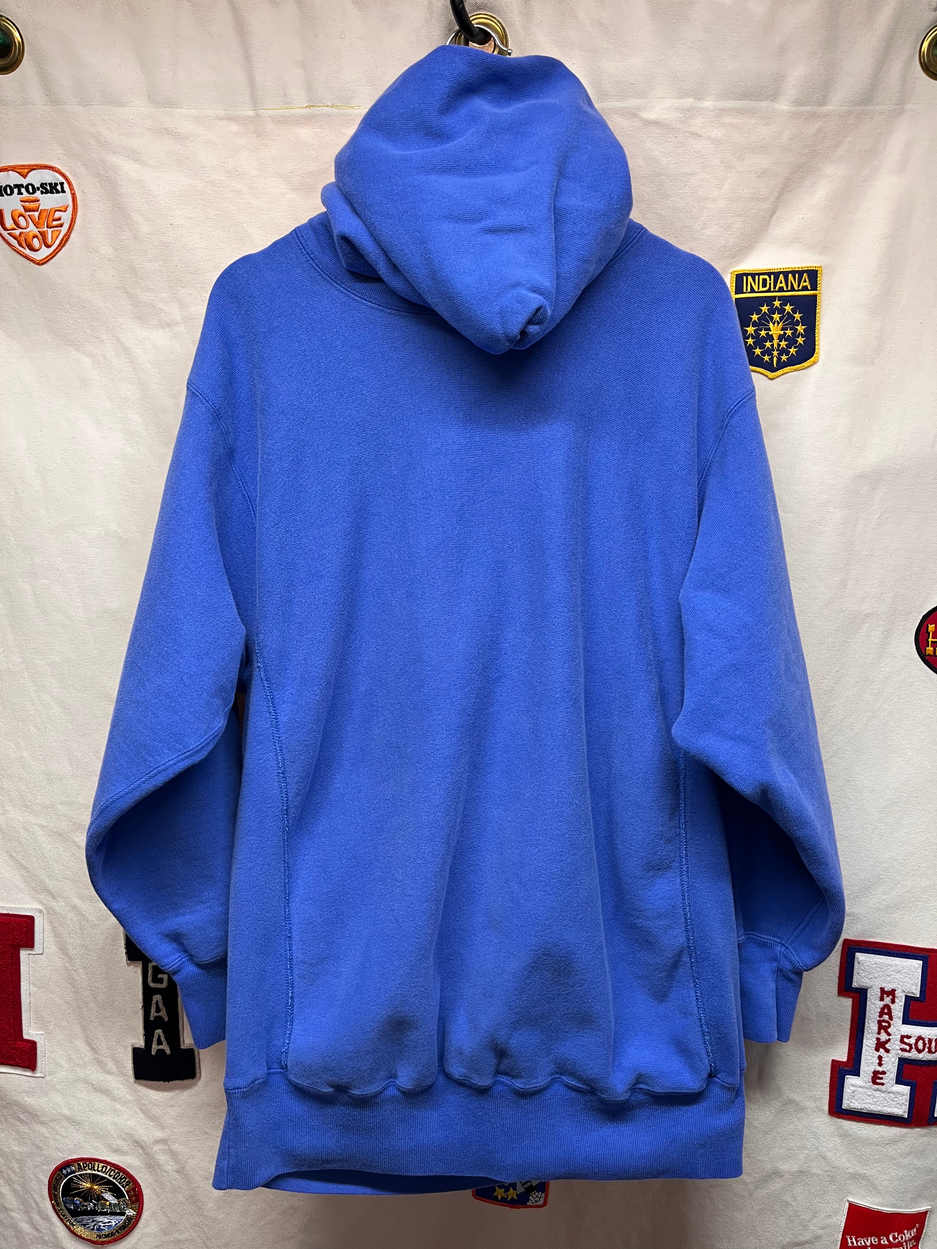 Vintage Lands End Champion Reverse Weave 90's USA Blue Hoodie Sweatshirt: Large