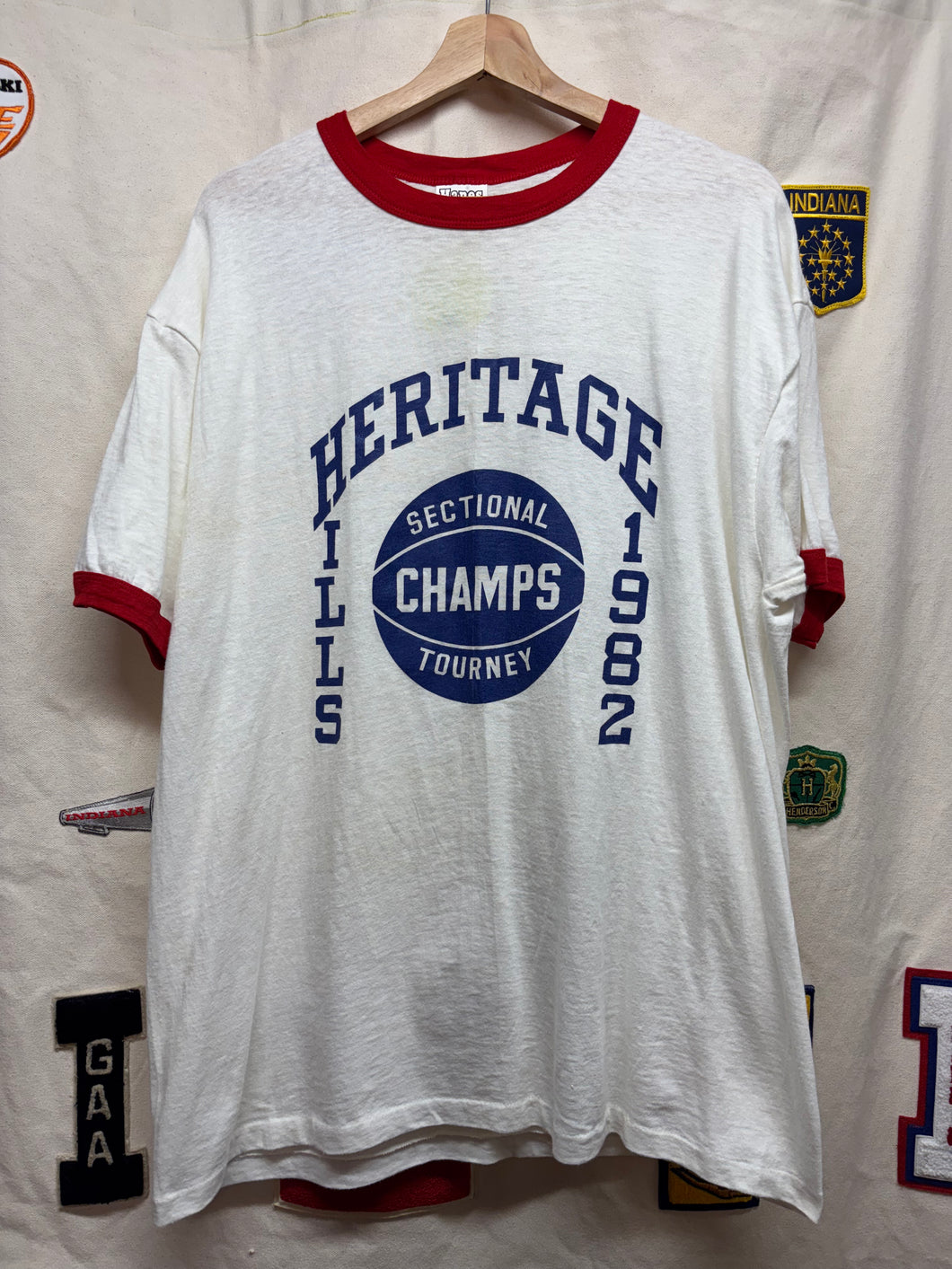 Vintage Heritage Hills High School Indiana Basketball 1982 Ringer T-Shirt: XL