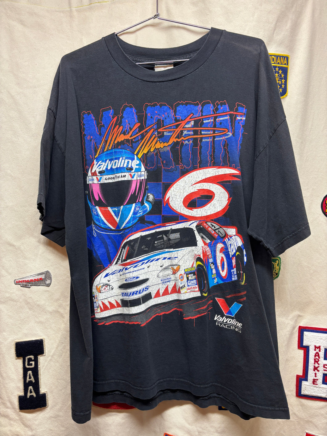 Vtg Mark Martin NASCAR All Over Print T-Shirt: XXL