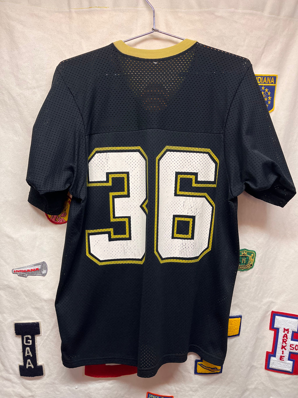 Vintage New Orleans Saints 36 NFL Macgregor Sand Knit 80's Black Mesh Football Jersey: Large