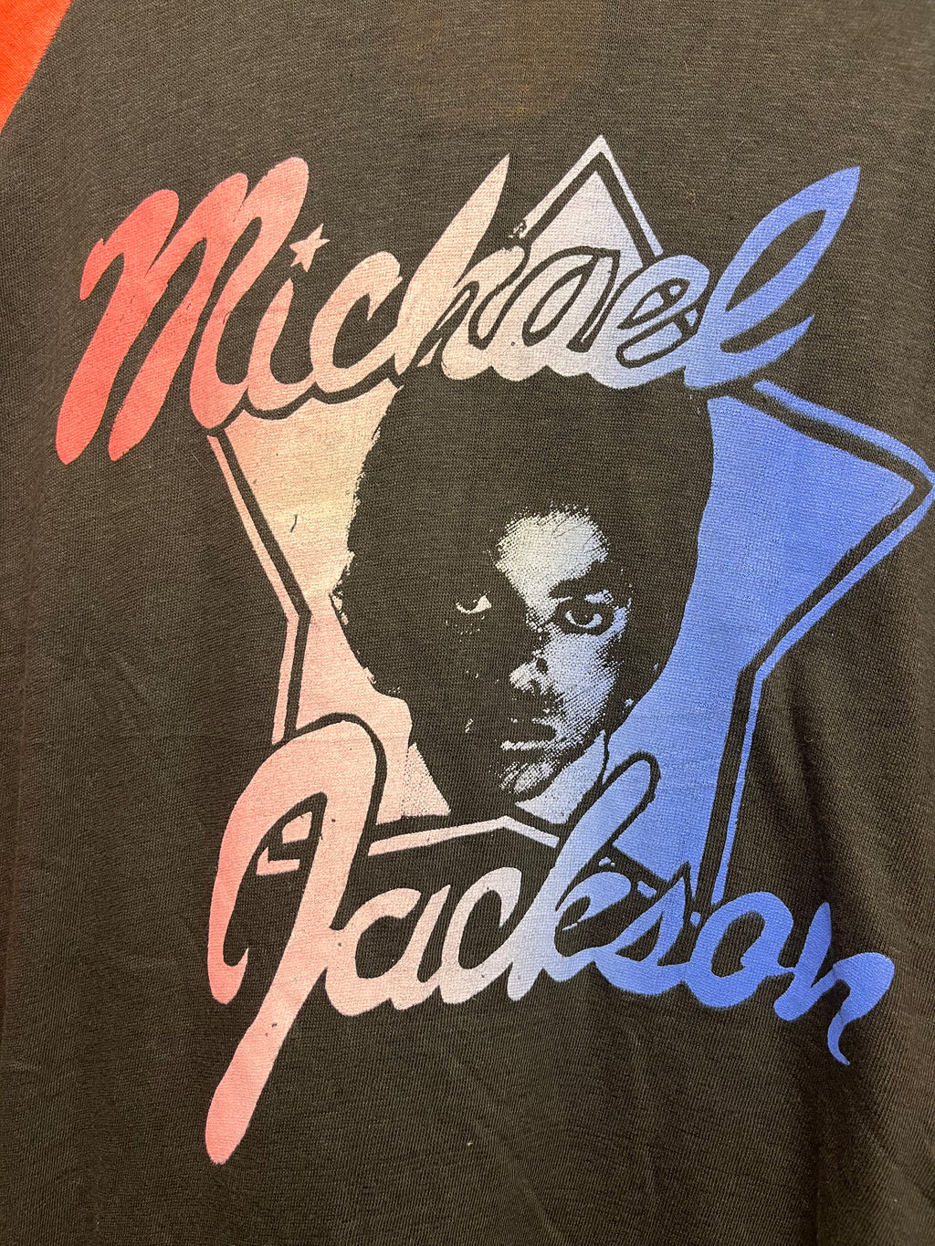 Vintage Michael Jackson 80’s Raglan Boot Black Red Concert T-Shirt: Medium