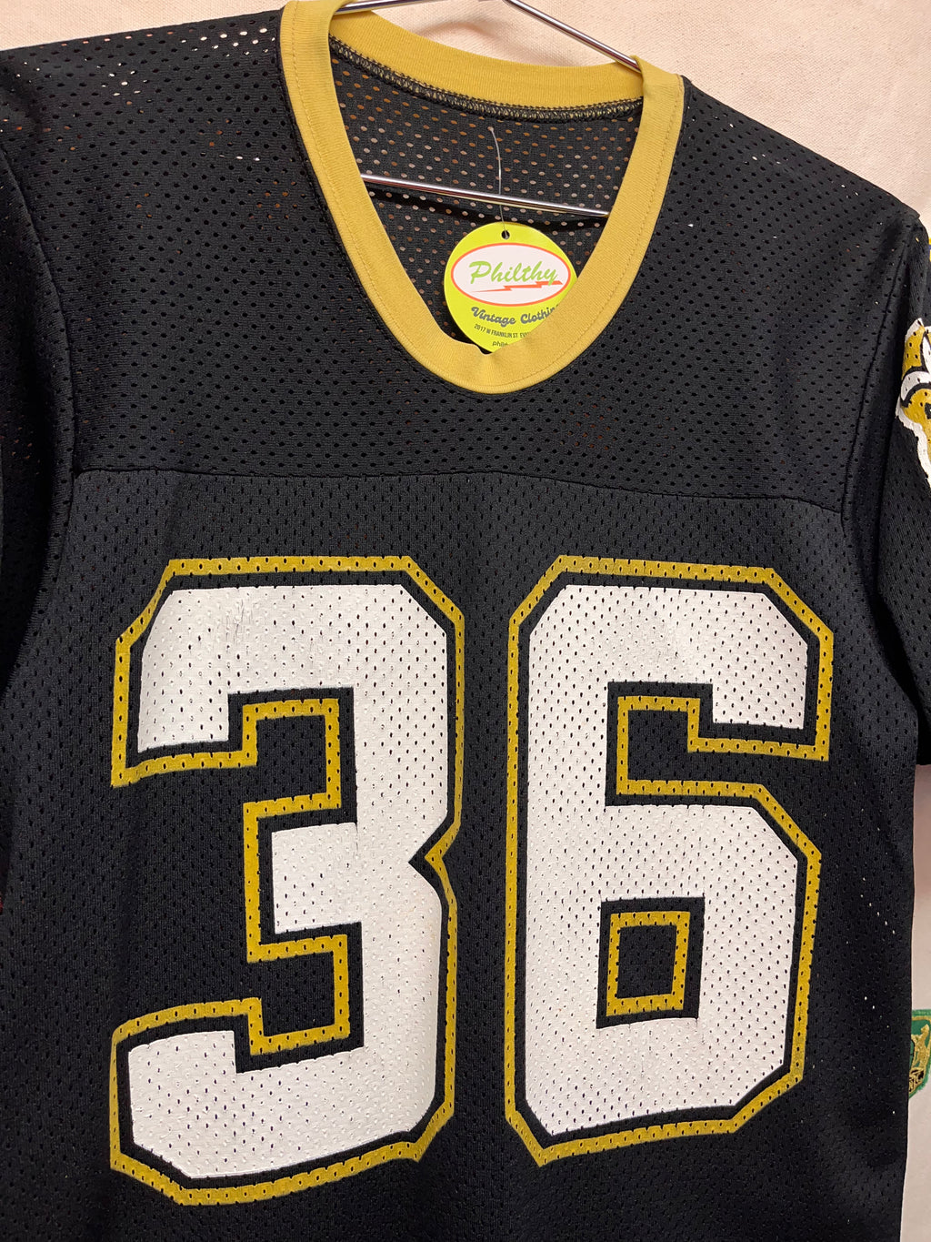 Vintage New Orleans Saints 36 NFL Macgregor Sand Knit 80's Black Mesh Football Jersey: Large