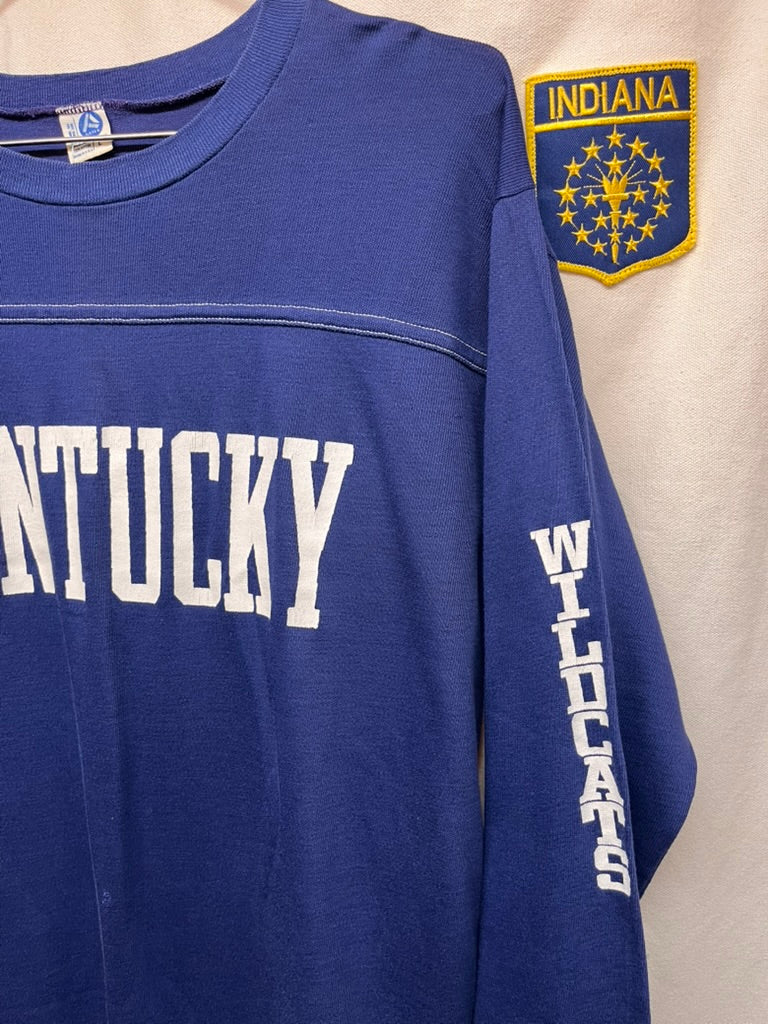 Vintage University of Kentucky Wildcats 70's Quarter Sleeve Blue Artex T-Shirt: Large
