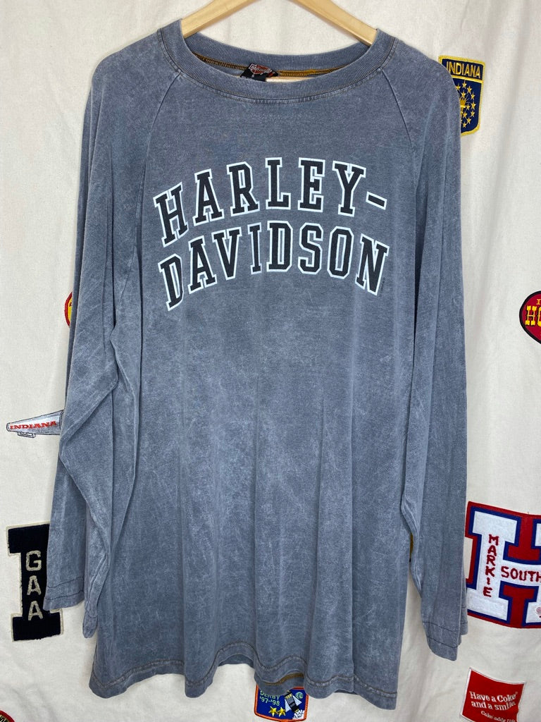 Vintage Harley Davidson Grey Faded Raglan Bud's Evansville Longsleeve Shirt: XL