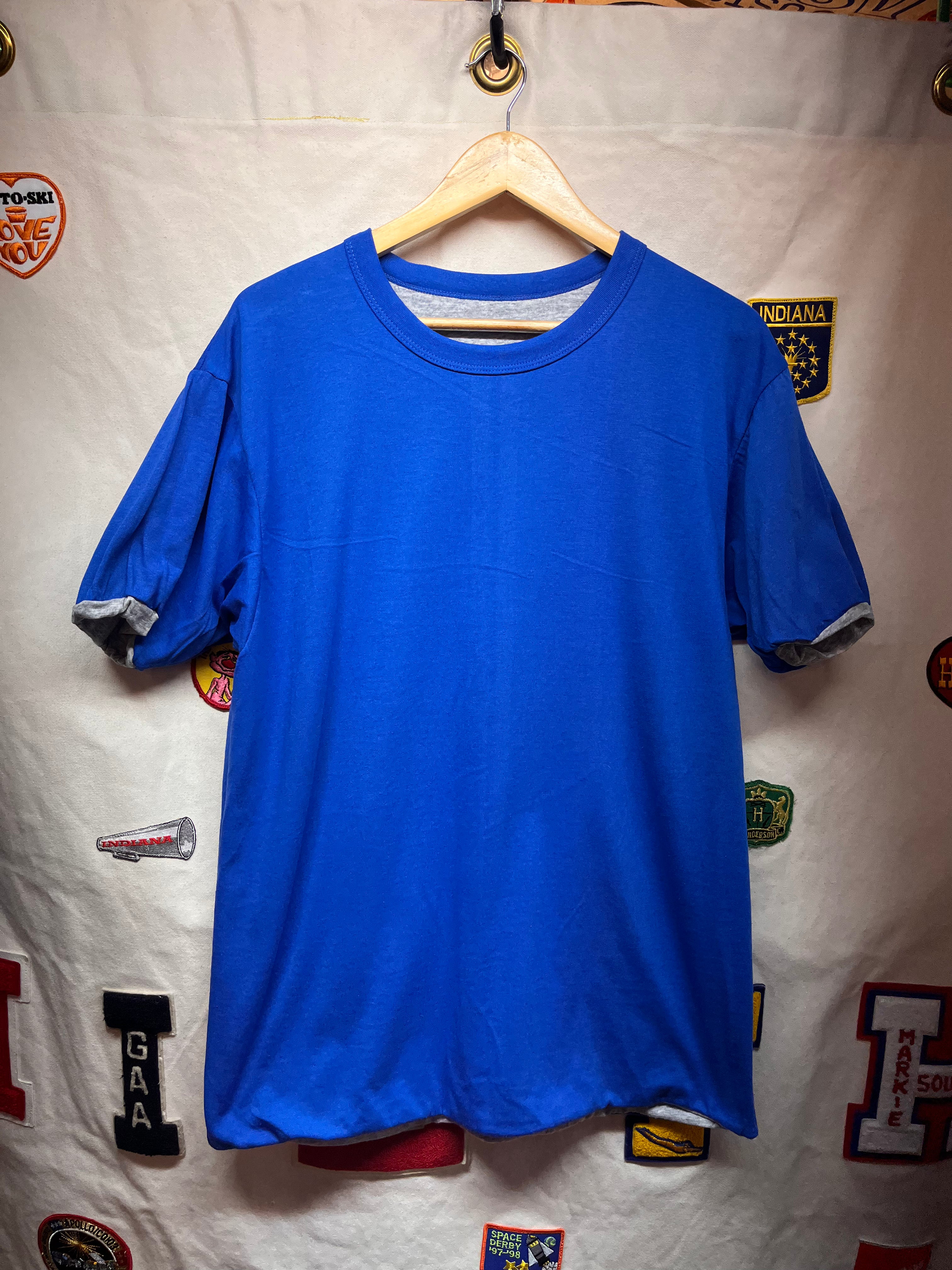 Vintage Mayo Spruce USA Reversible Grey/Blue Ringer 80's T-Shirt: XL