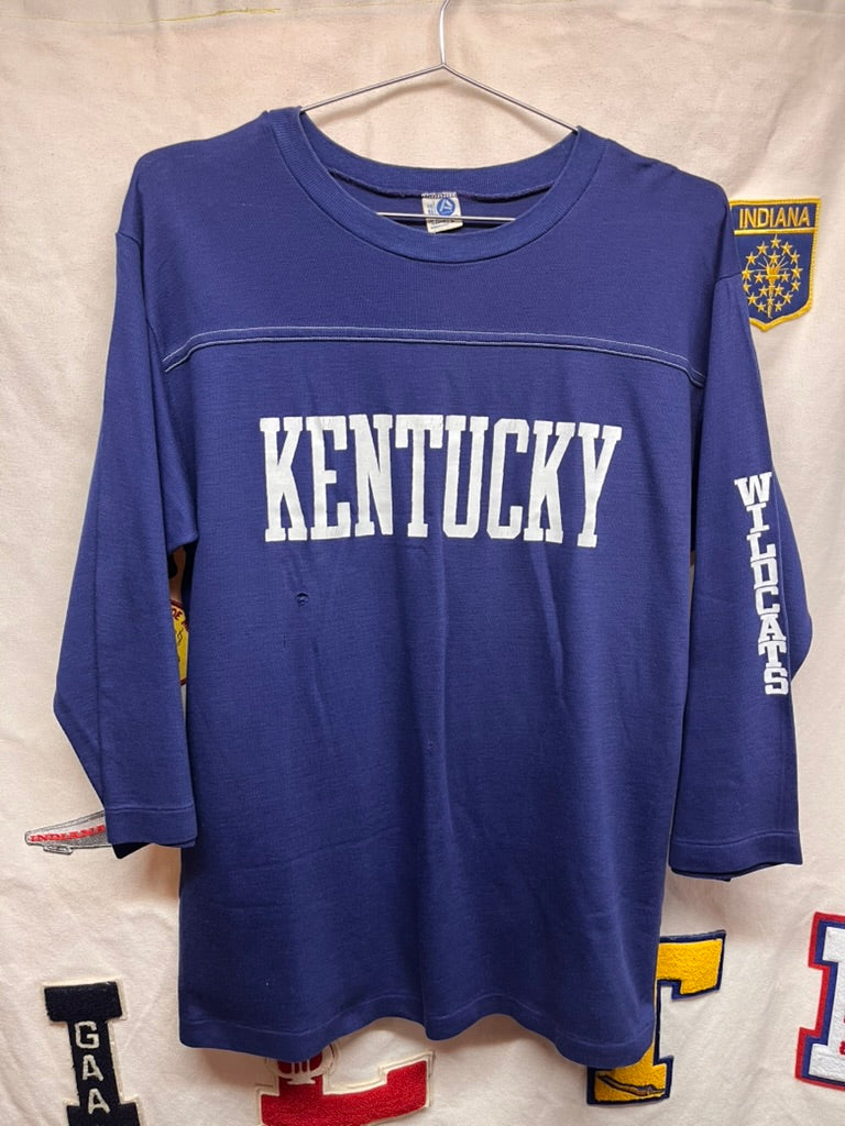 Vintage University of Kentucky Wildcats 70's Quarter Sleeve Blue Artex T-Shirt: Large