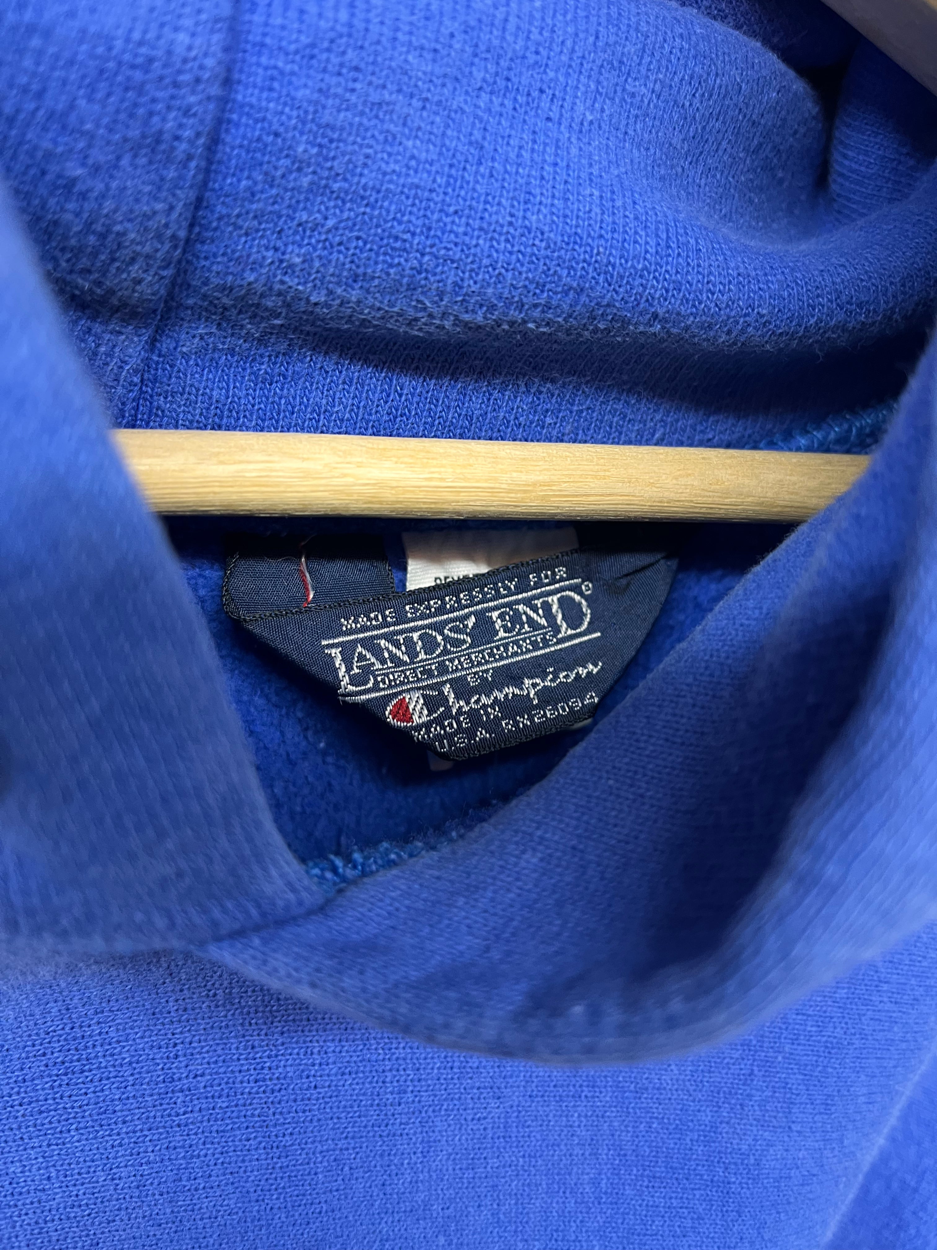 Vintage Lands End Champion Reverse Weave 90's USA Blue Hoodie Sweatshirt: Large