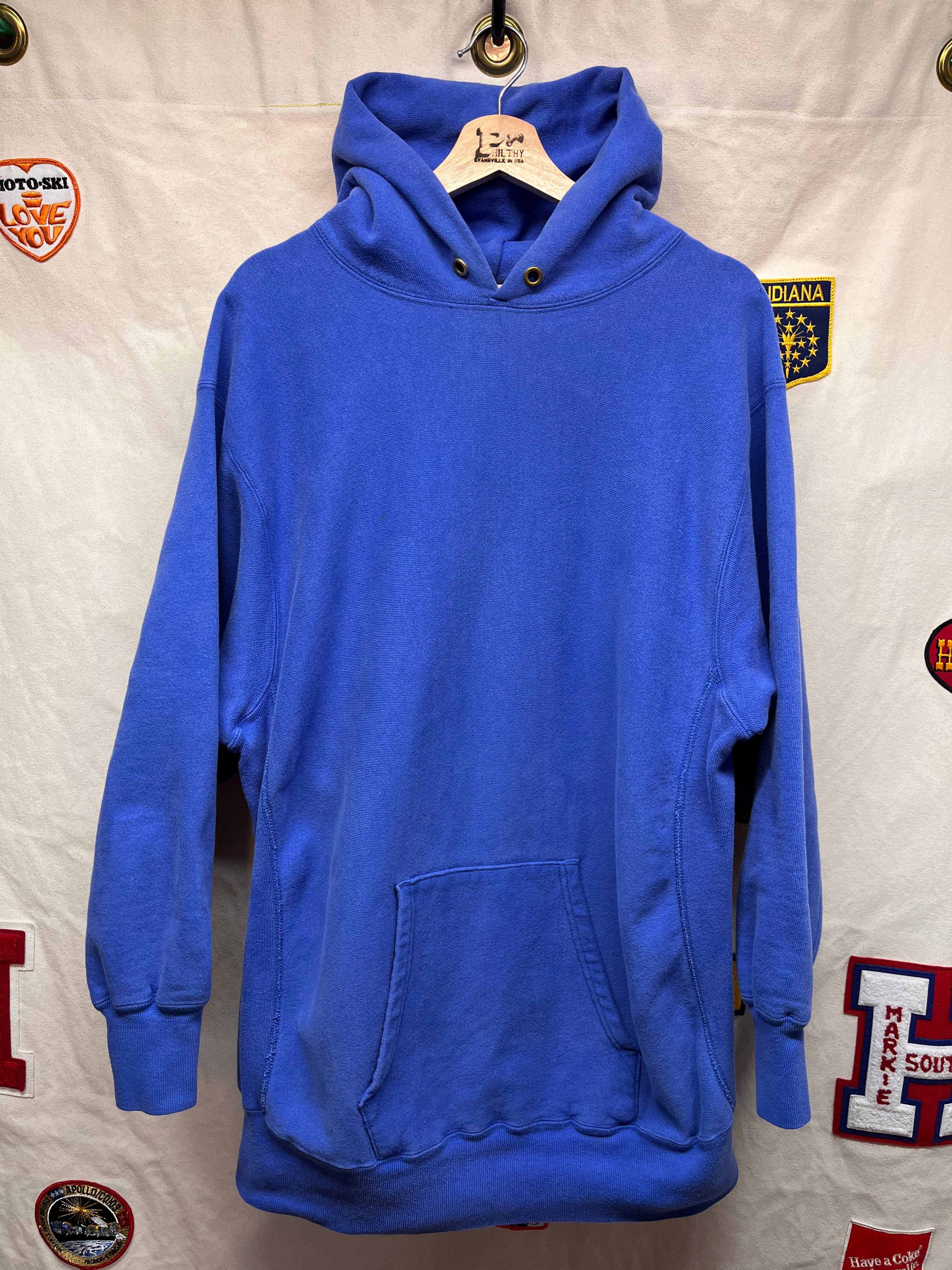 Vintage Lands End Champion Reverse Weave 90's USA Blue Hoodie Sweatshirt: Large