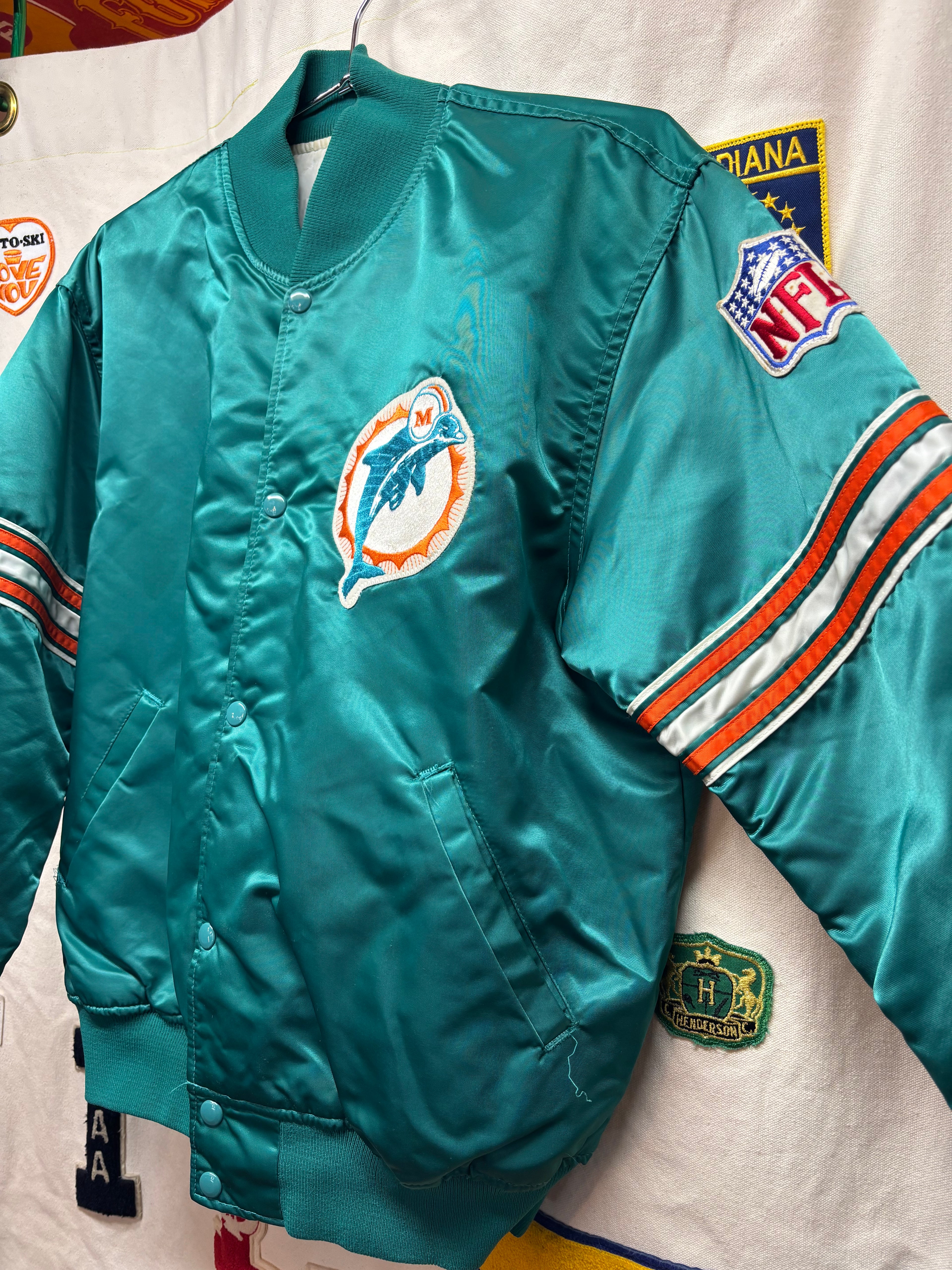 Vintage Starter Miami Dolphins 80's NFL Teal Satin Jacket: Large