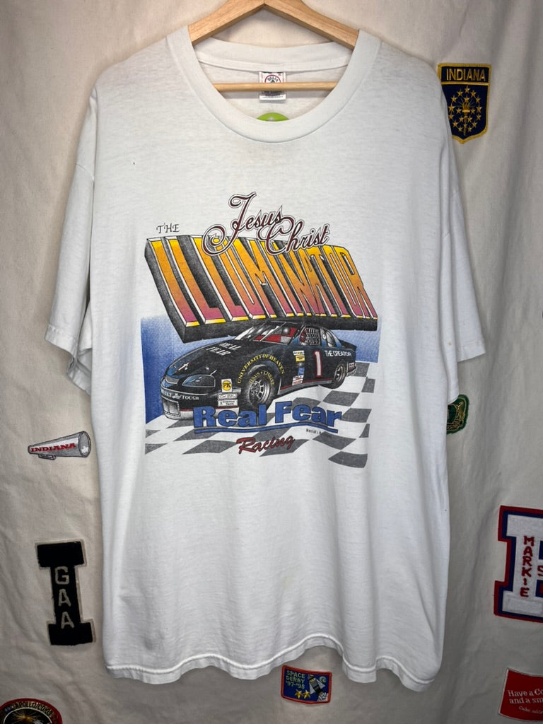 Vintage The Illuminator NASCAR Racing Real Fear 90's Jesus White T-Shirt: XL