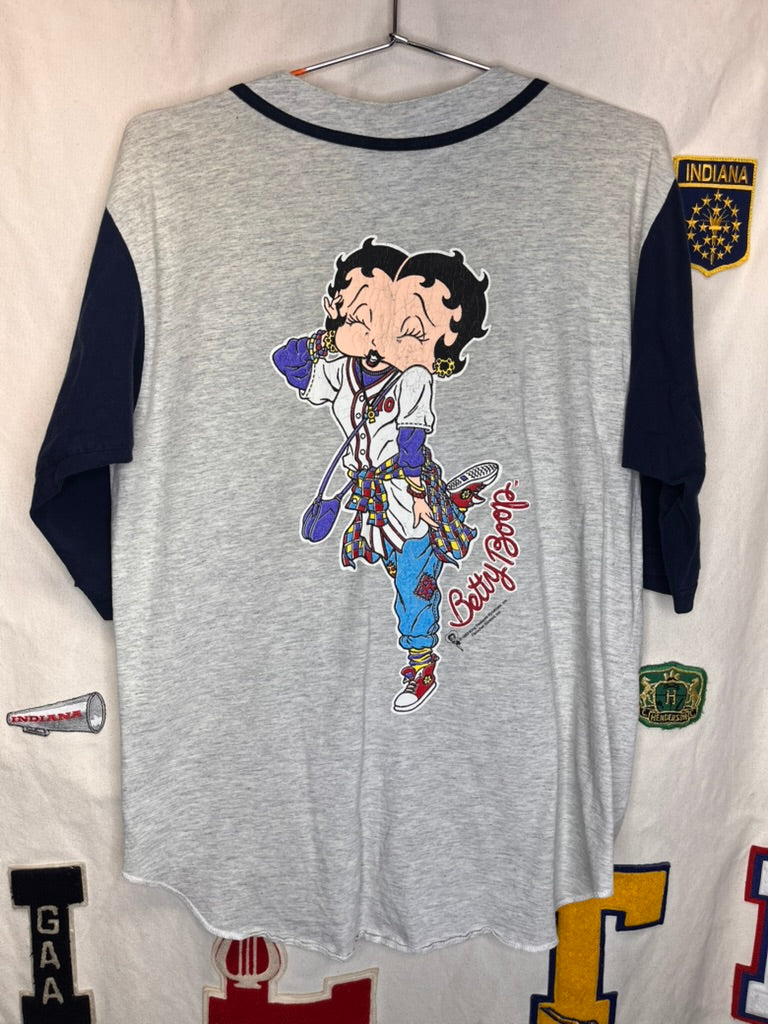 Vintage Betty Boop 1993 Grey Cotton Baseball Jersey: Medium