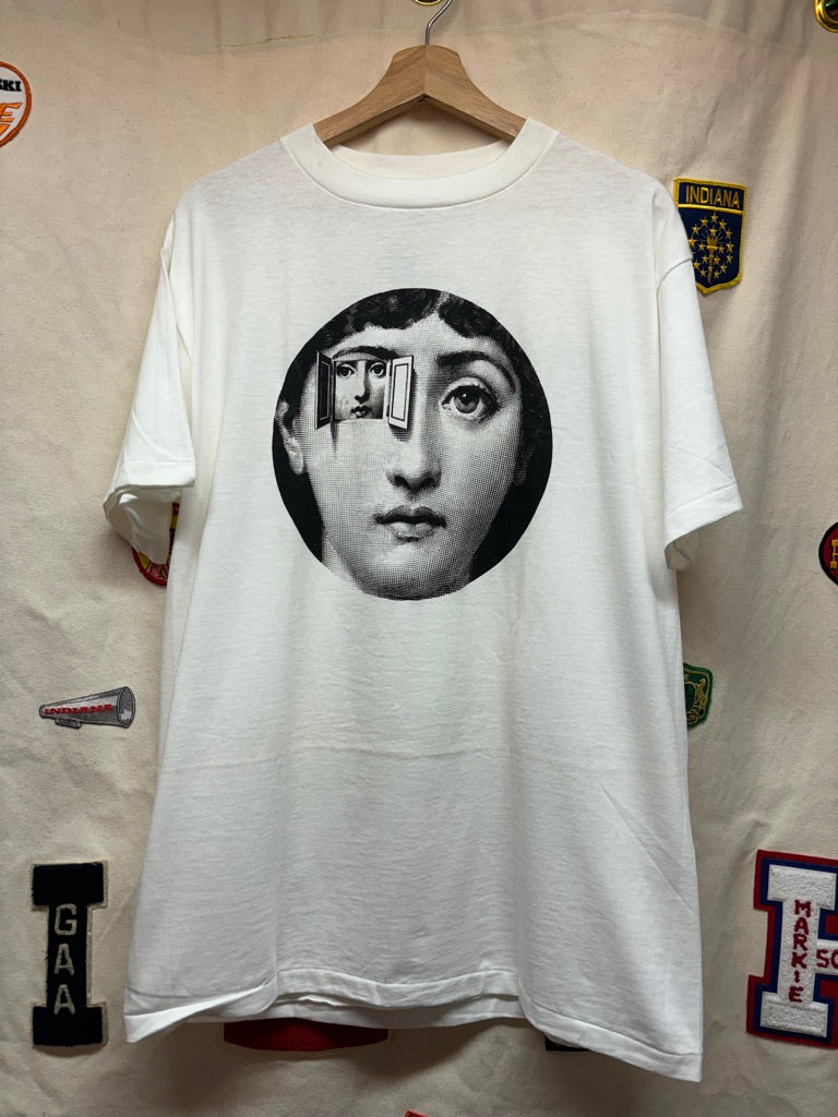 Vintage Fornasetti Art Face Designer Plate T-Shirt: L