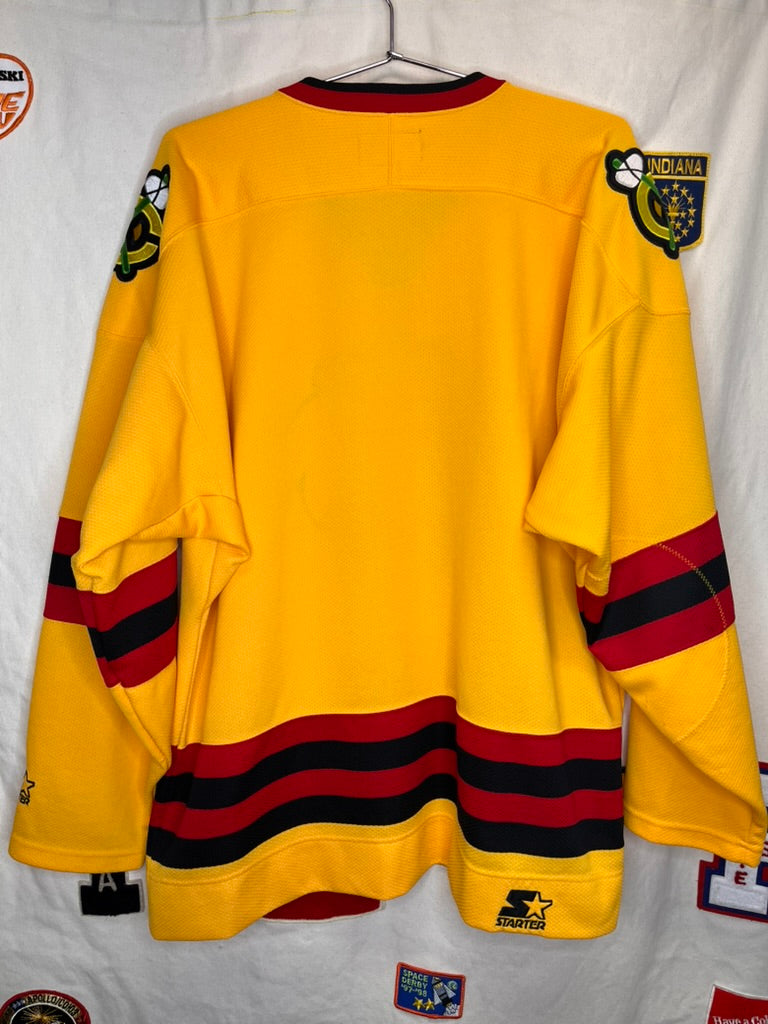 Vintage Chicago Blackhawks Rare Yellow Starter NHL Hockey Jersey: Large
