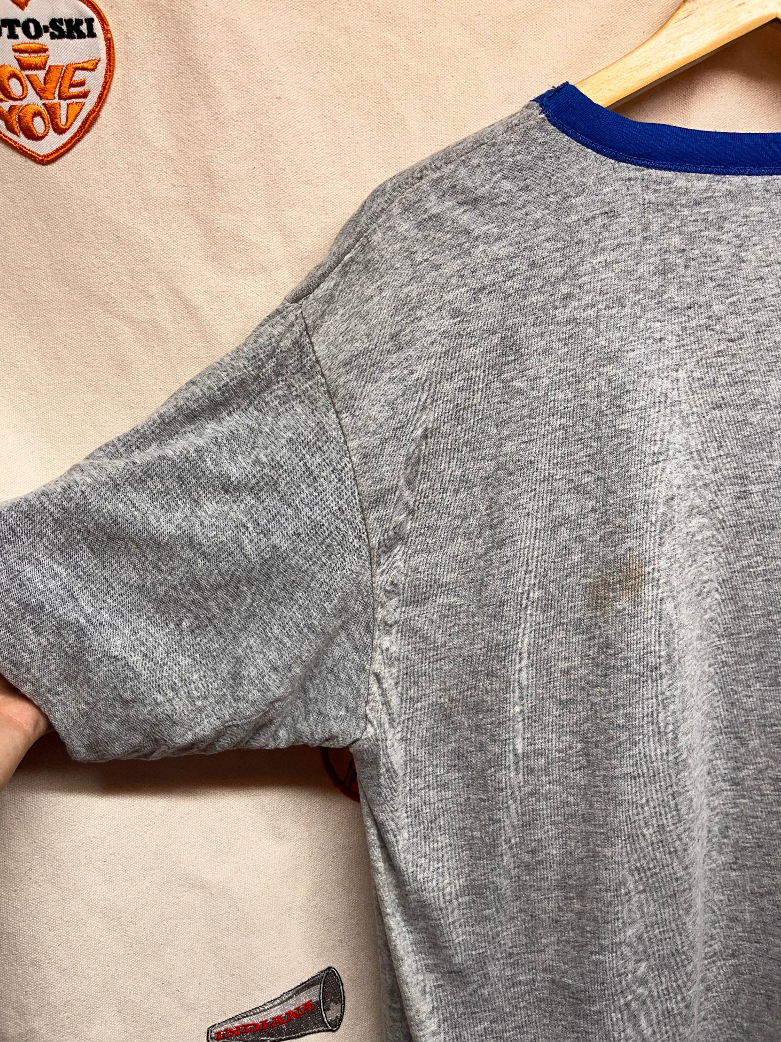 Vintage Mayo Spruce USA Reversible Grey/Blue Ringer 80's T-Shirt: XL