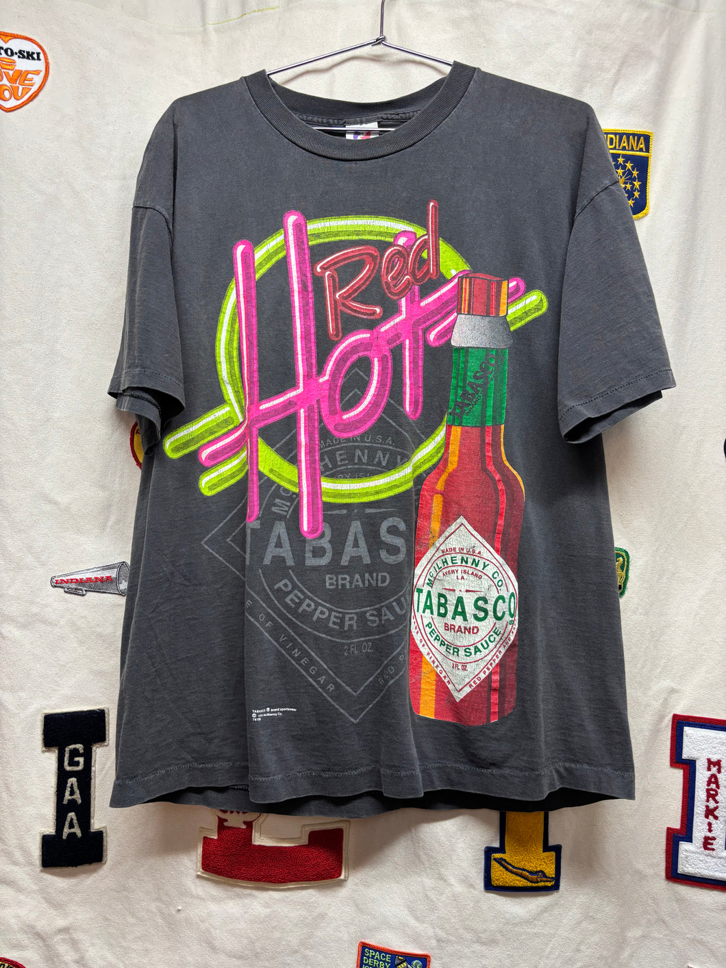 Vintage Tabasco Red Hot Sauce Neon Faded T-Shirt: XL