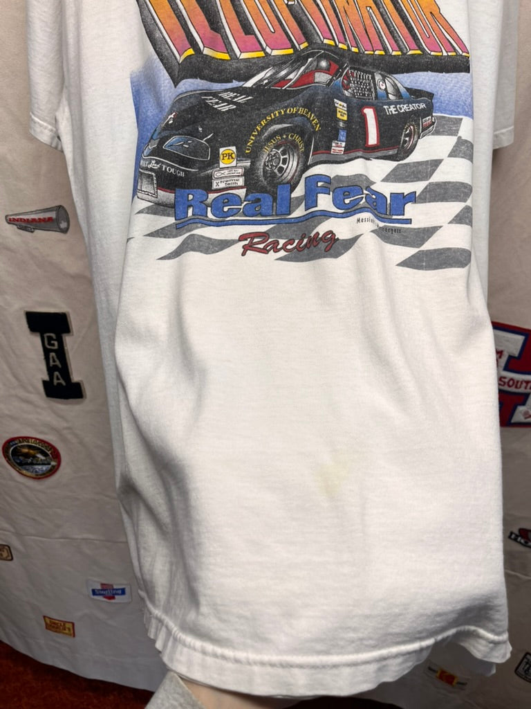 Vintage The Illuminator NASCAR Racing Real Fear 90's Jesus White T-Shirt: XL
