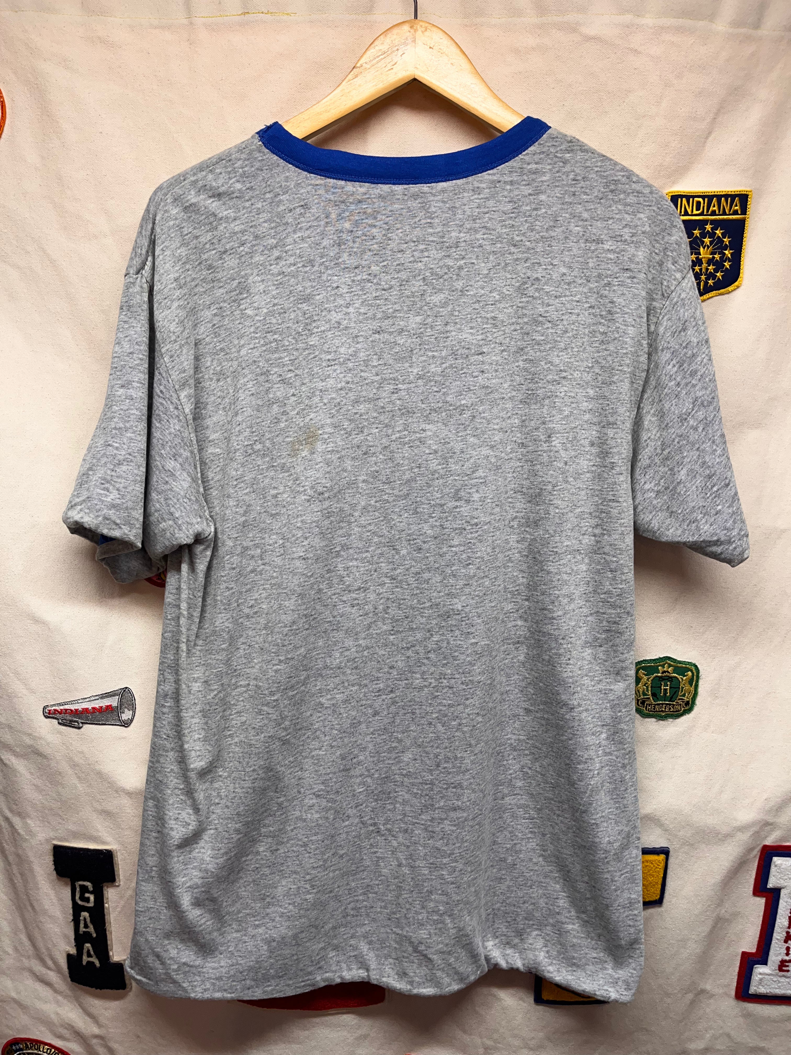 Vintage Mayo Spruce USA Reversible Grey/Blue Ringer 80's T-Shirt: XL