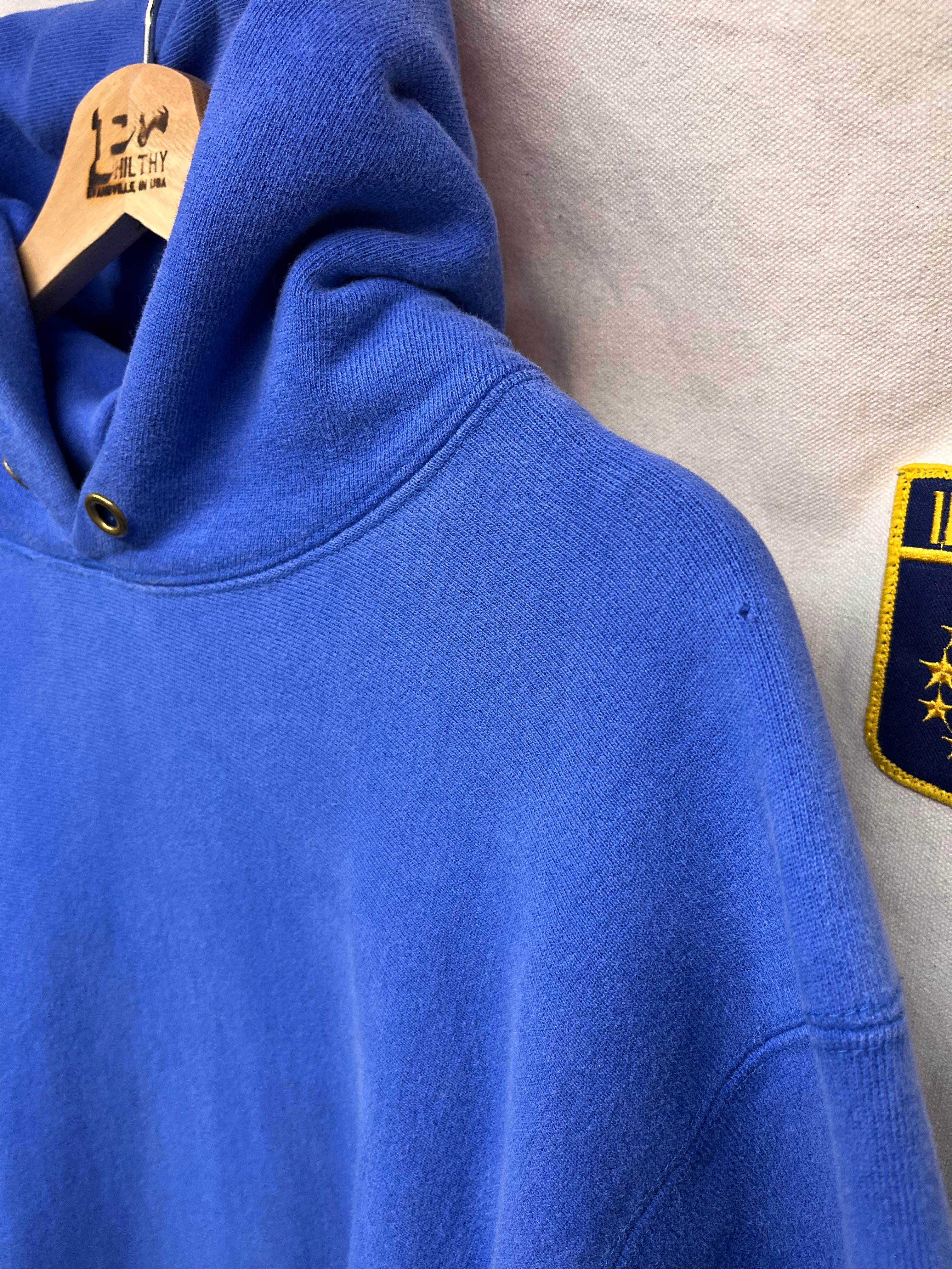 Vintage Lands End Champion Reverse Weave 90's USA Blue Hoodie Sweatshirt: Large