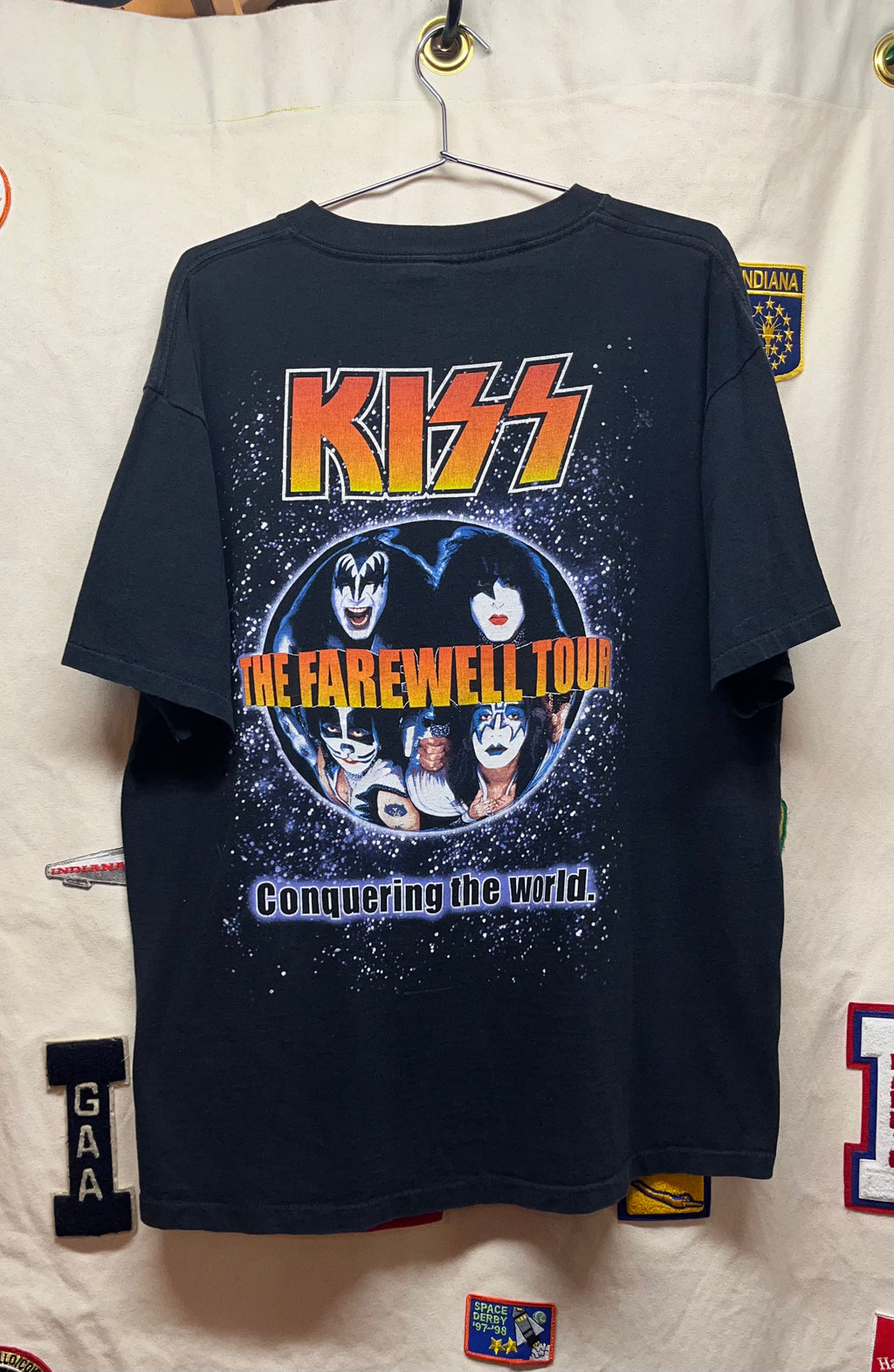 Vintage Kiss 2000 The Farewell Tour Conquering the World Concert Band Black T-Shirt: XL
