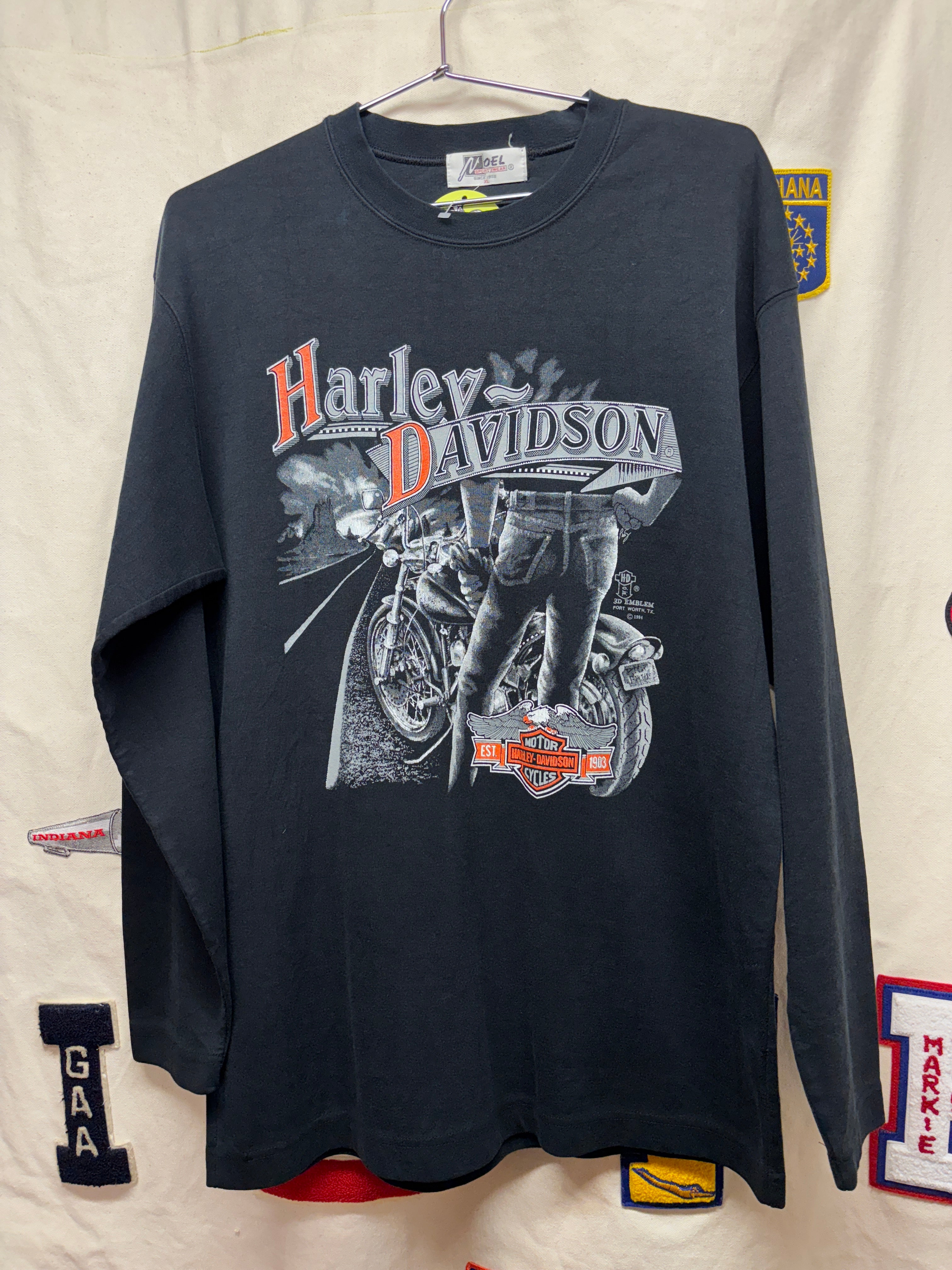 Vtg Harley Davidson 3D Emblem Long Sleeve T-Shirt: XL