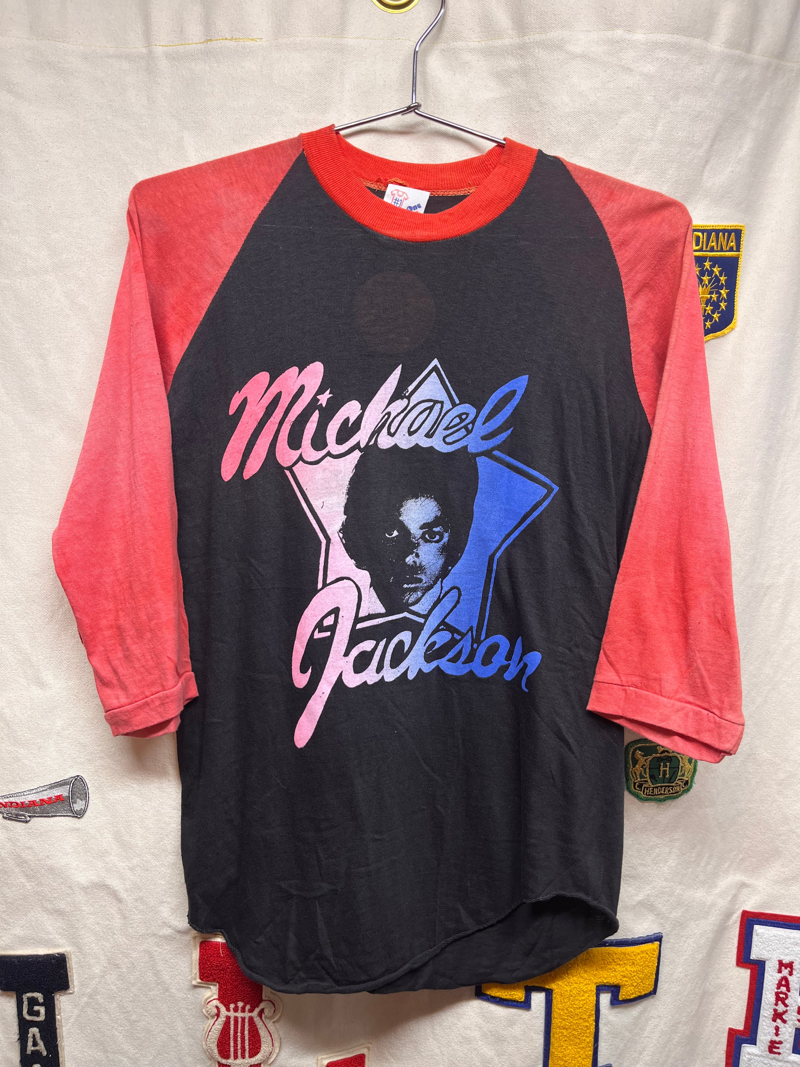 Vintage Michael Jackson 80’s Raglan Boot Black Red Concert T-Shirt: Medium