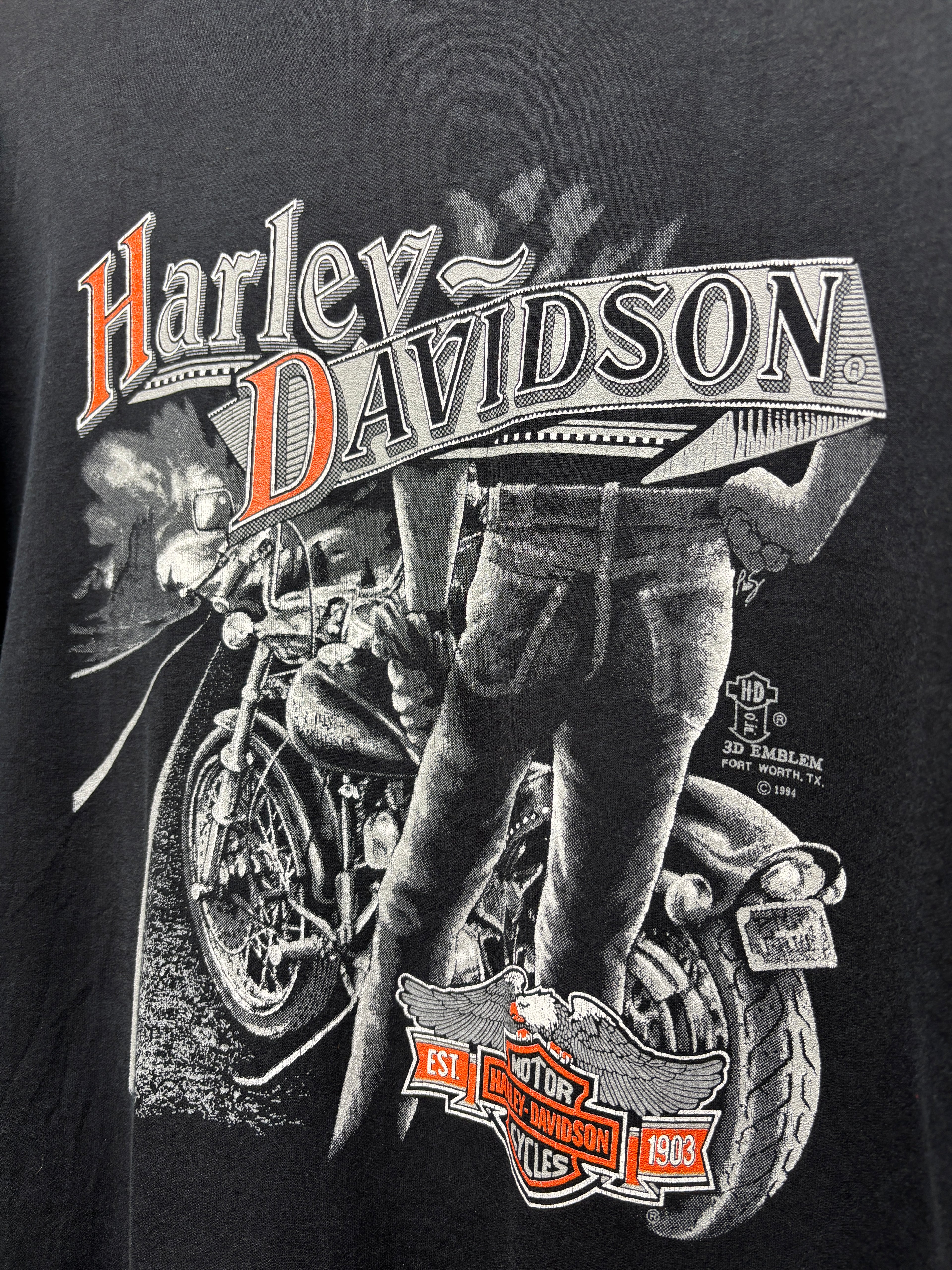 Vtg Harley Davidson 3D Emblem Long Sleeve T-Shirt: XL