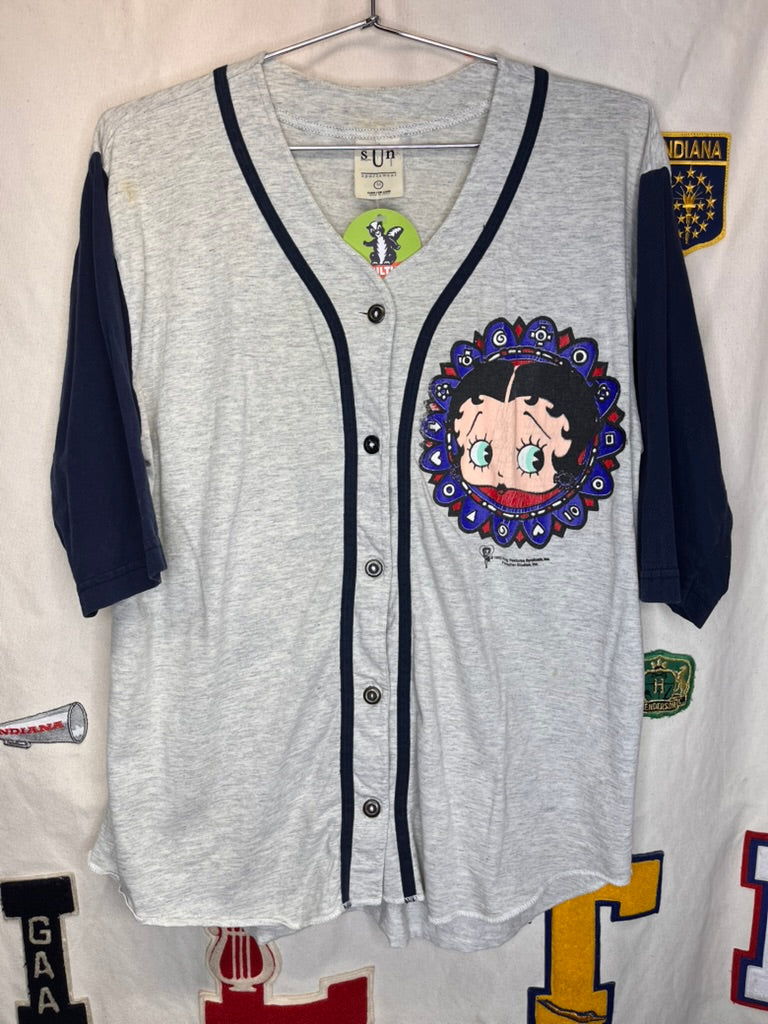 Vintage Betty Boop 1993 Grey Cotton Baseball Jersey: Medium