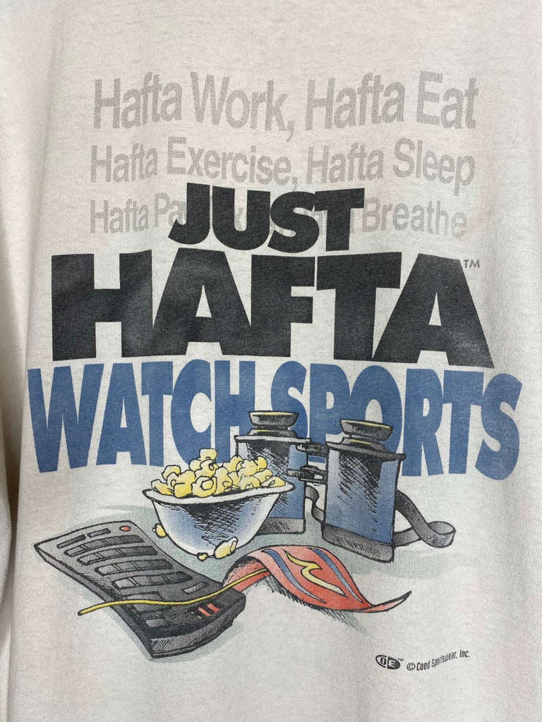 Vintage Just Hafta Watch Sports Coed Sportswear White T-Shirt: XL