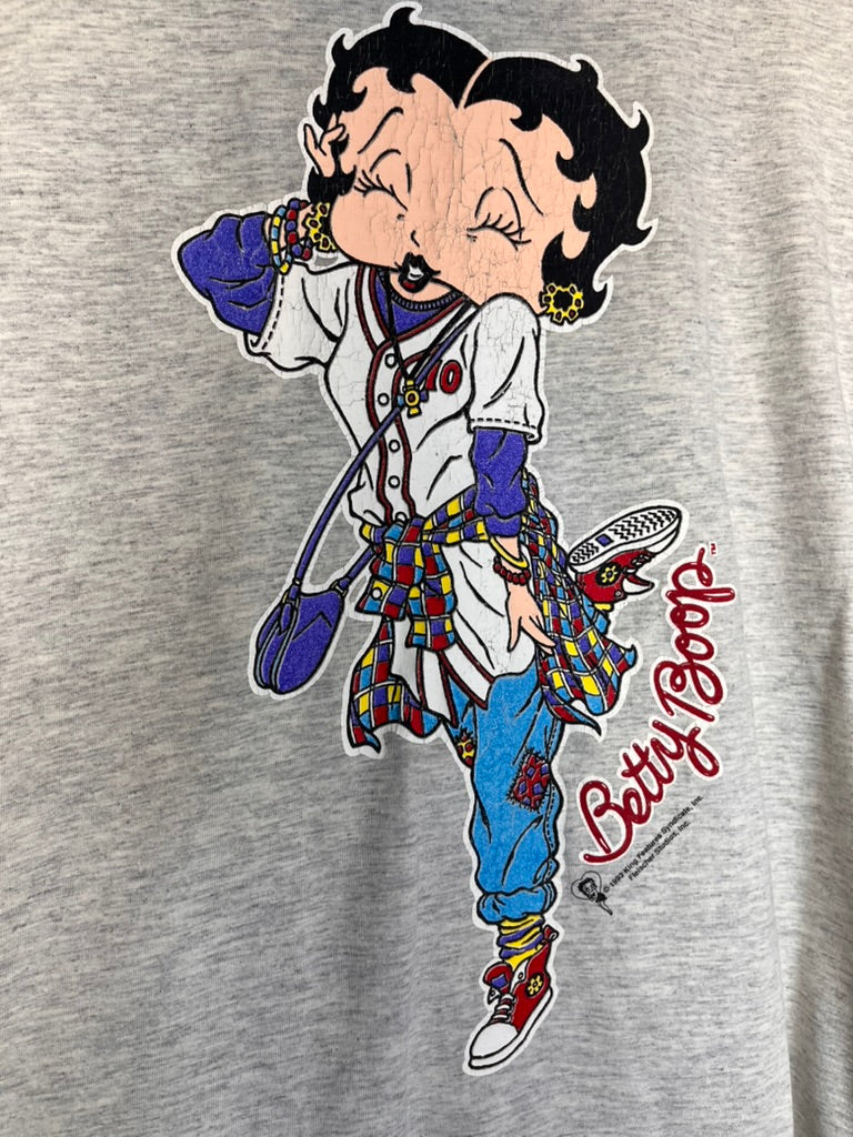 Vintage Betty Boop 1993 Grey Cotton Baseball Jersey: Medium