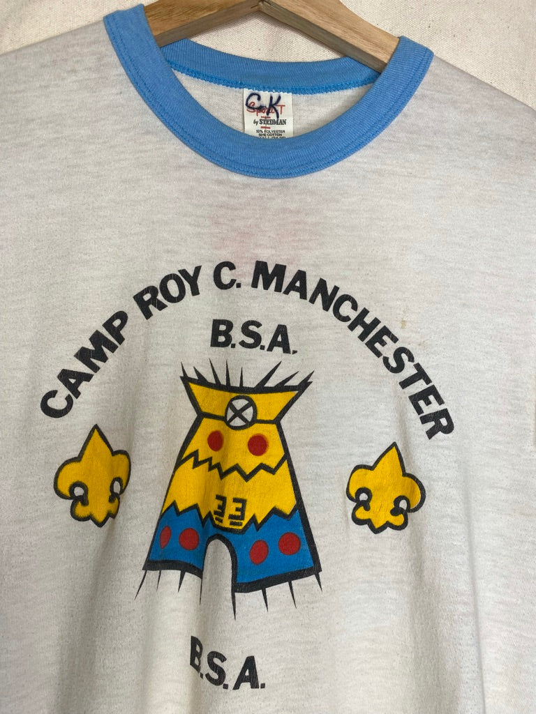Vintage Camp Roy C. Manchester BSA Boy Scouts Stedman Ringer T-Shirt: Small