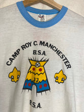 Load image into Gallery viewer, Vintage Camp Roy C. Manchester BSA Boy Scouts Stedman Ringer T-Shirt: Small

