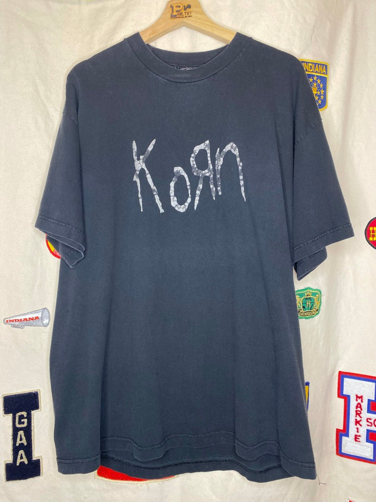 Vintage KORN Glitter Print Logo T-Shirt: XL