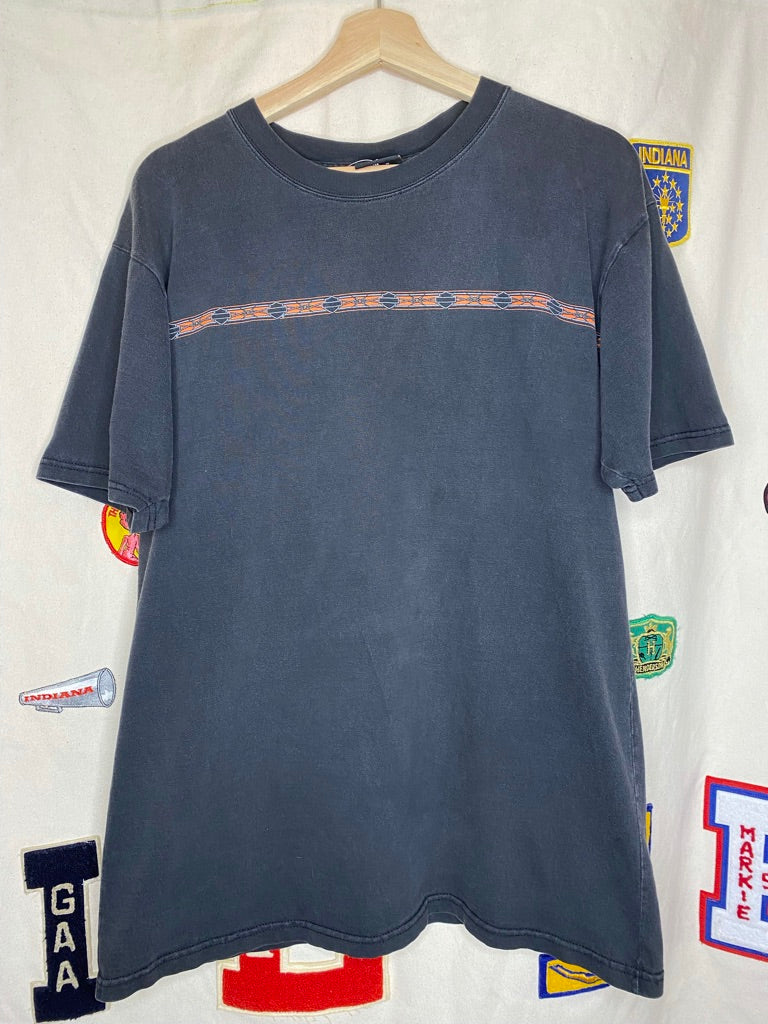 Vintage Harley Davidson Barbed Wire Stripe Black Faded T-Shirt: Large