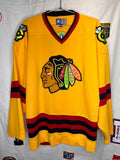 Vintage Chicago Blackhawks Rare Yellow Starter NHL Hockey Jersey: Large