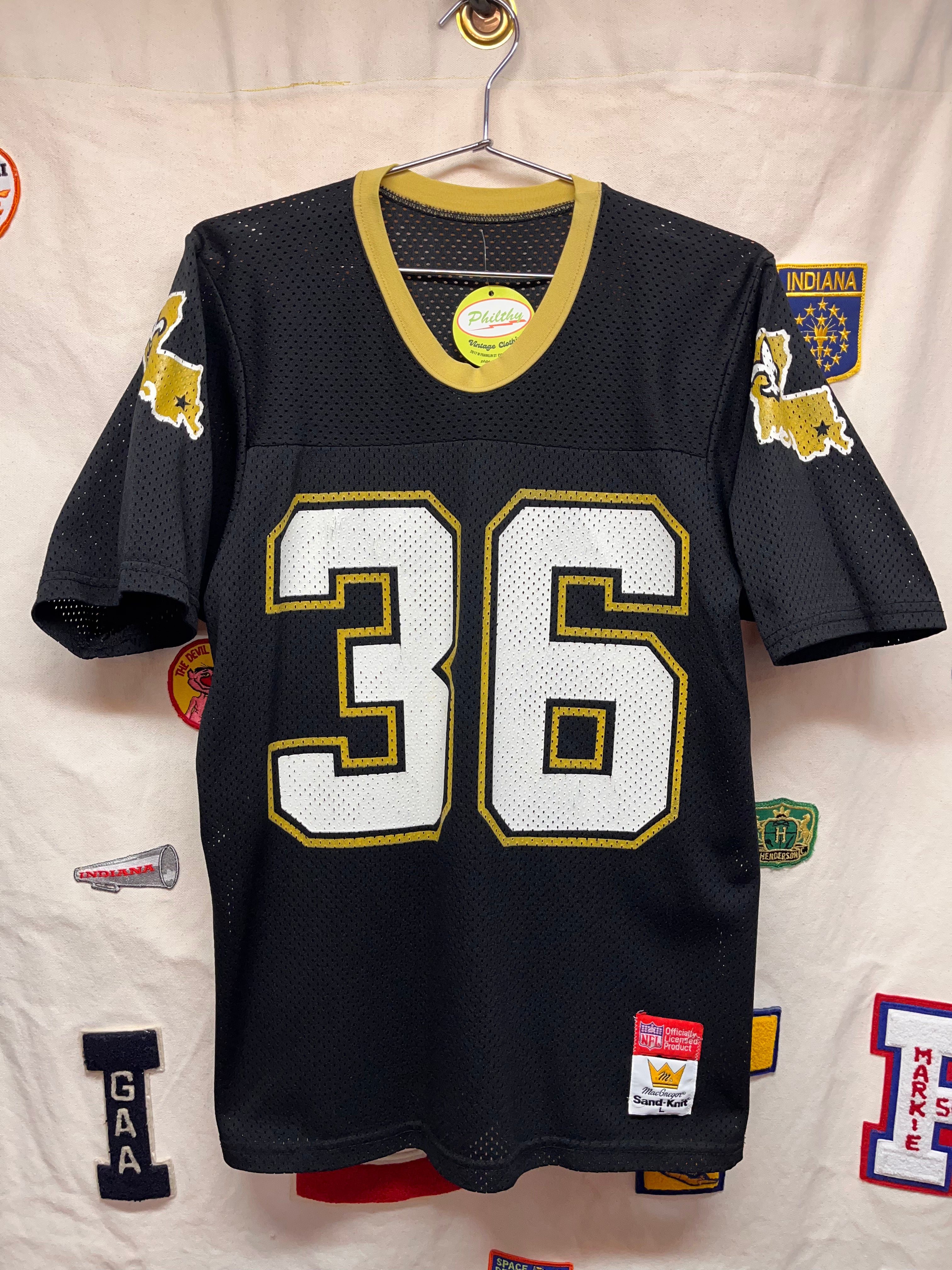 Vintage New Orleans Saints 36 NFL Macgregor Sand Knit 80's Black Mesh Football Jersey: Large