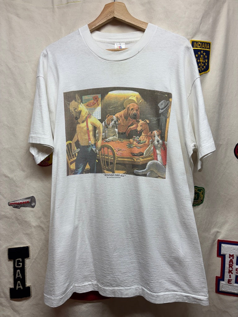 Vtg Winner Take All Dogs Poker Arthur Sarnoff Art T-Shirt: XL