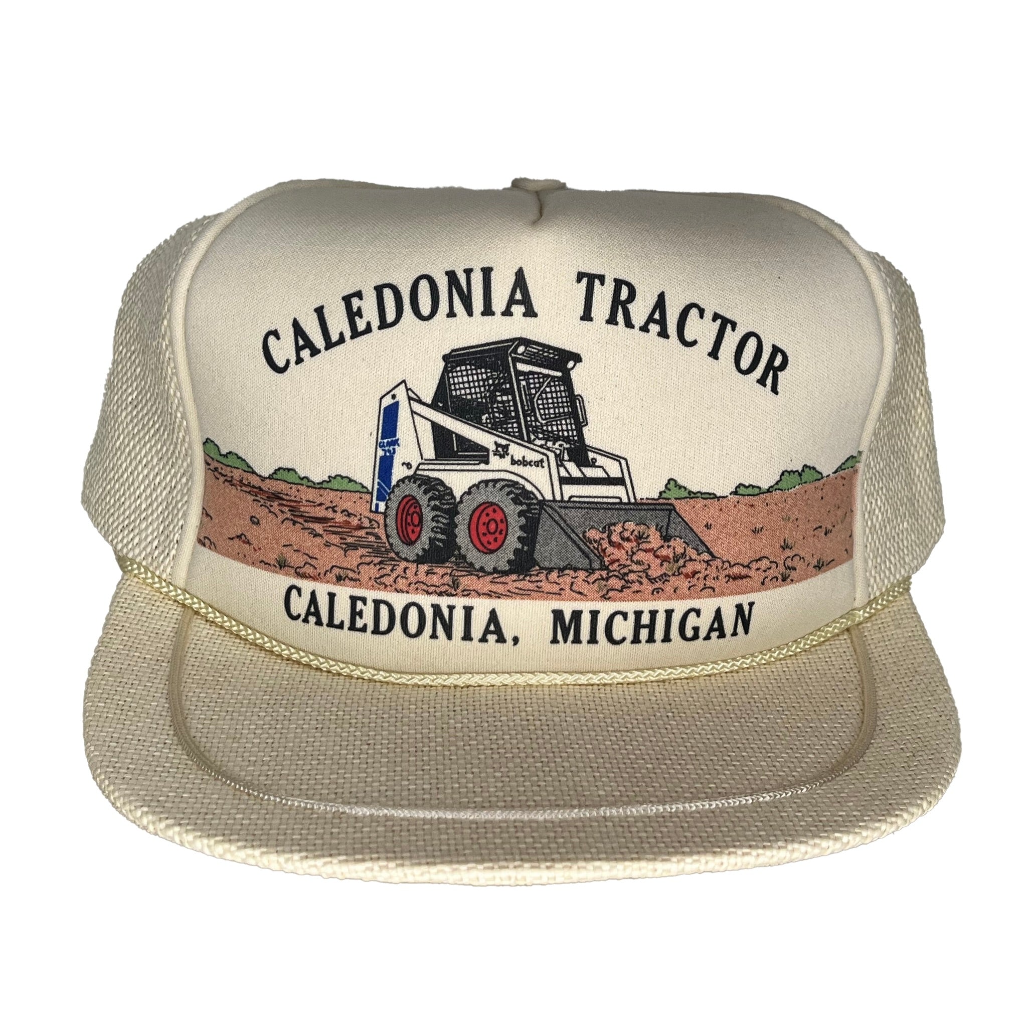 Vtg Caledonia Michigan Tractor Bobcat 80's Straw Snapback Trucker Hat