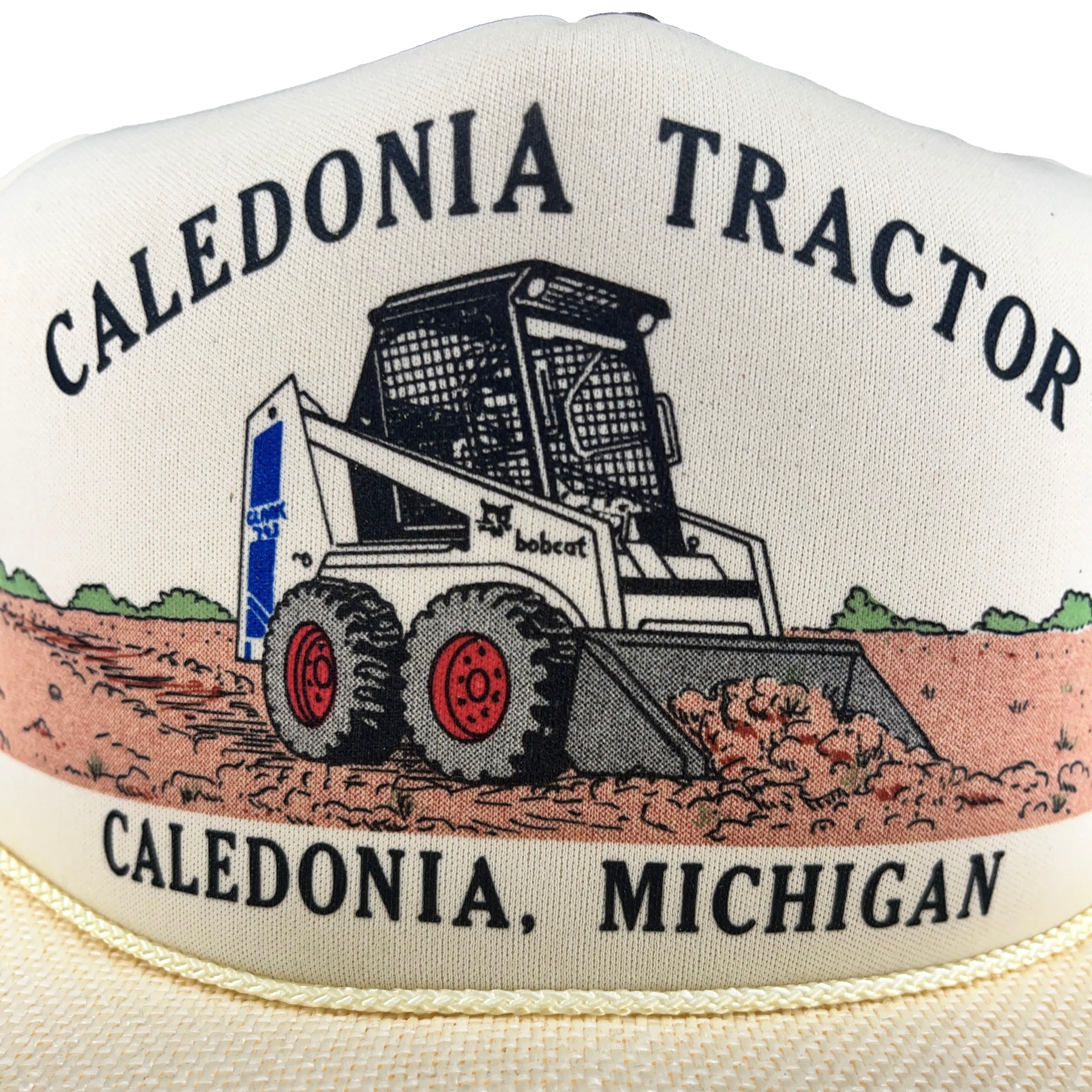 Vtg Caledonia Michigan Tractor Bobcat 80's Straw Snapback Trucker Hat